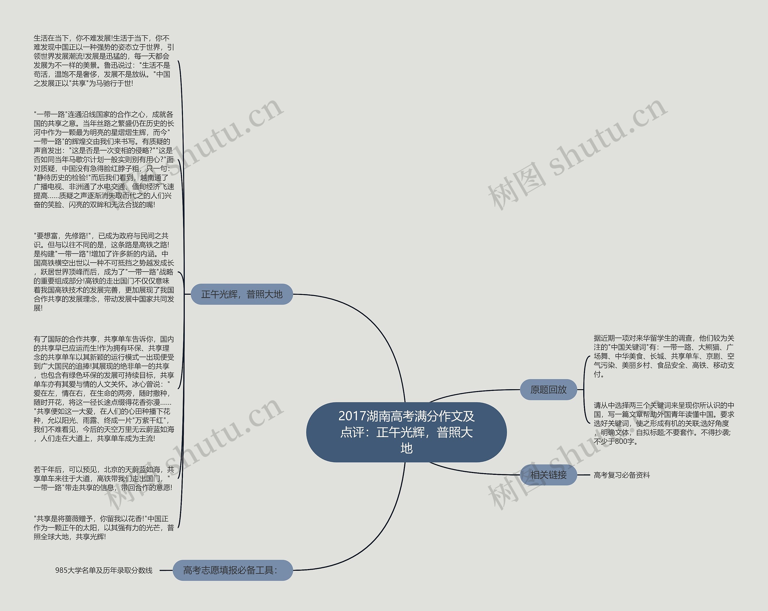 2017湖南高考满分作文及点评：正午光辉，普照大地思维导图
