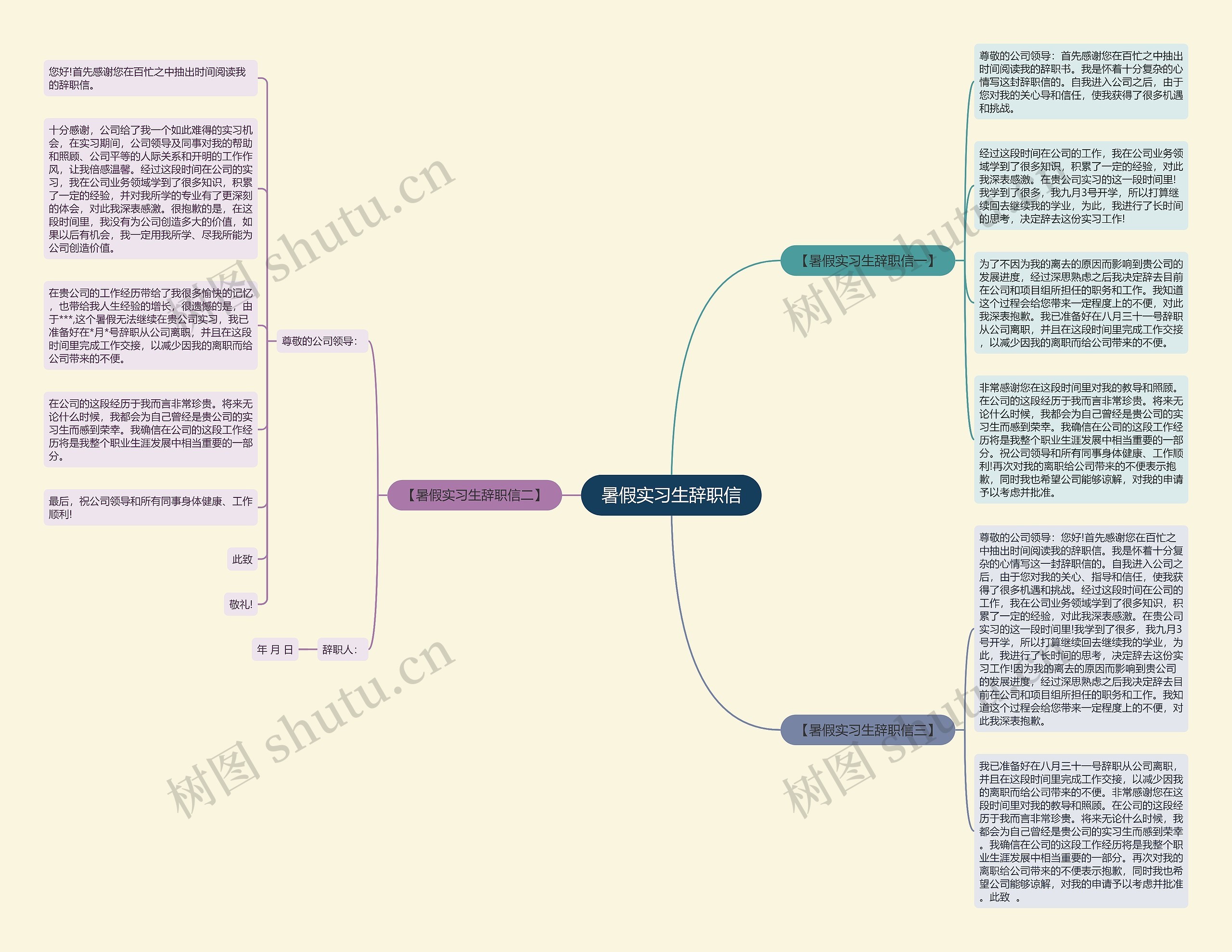 暑假实习生辞职信思维导图