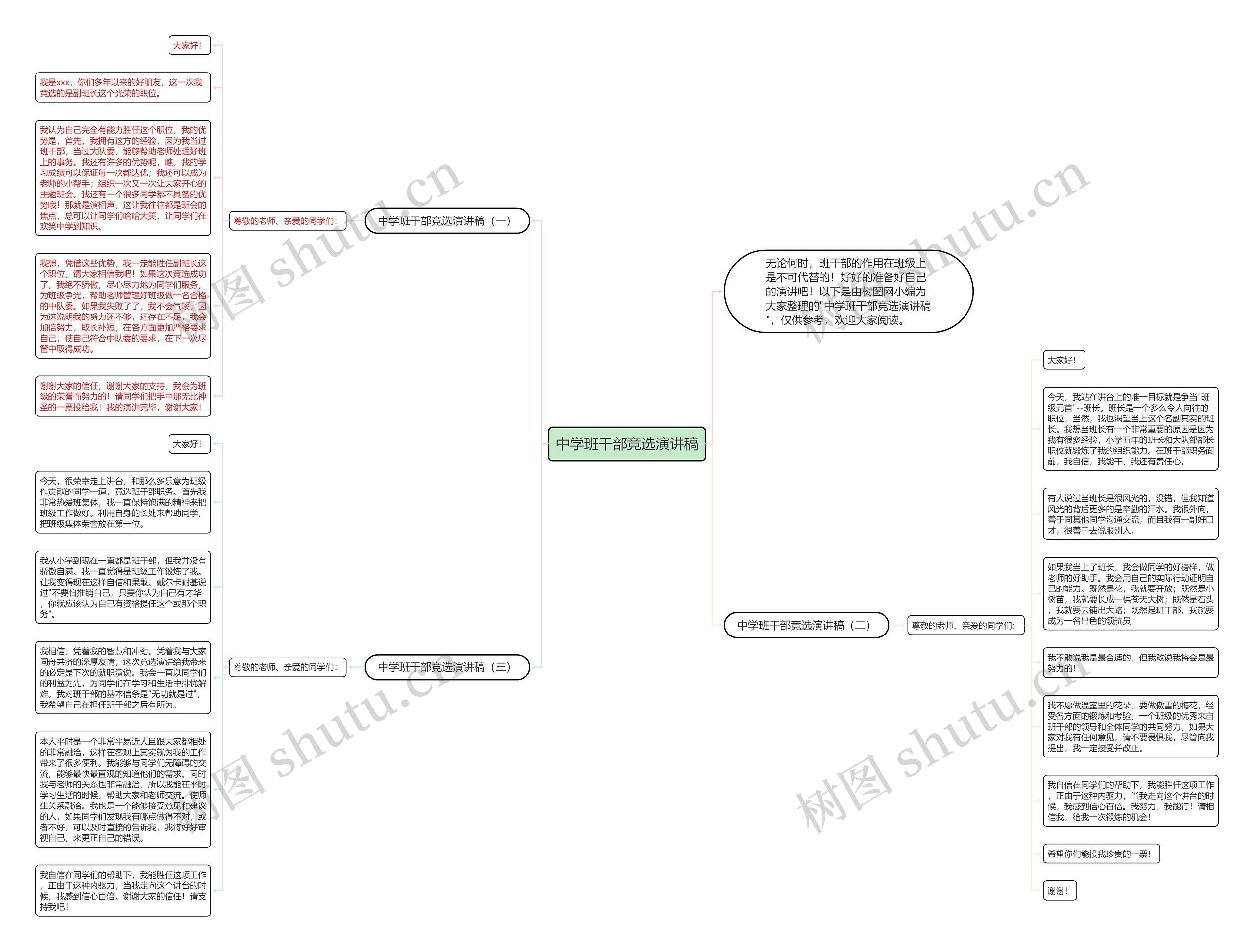 中学班干部竞选演讲稿思维导图