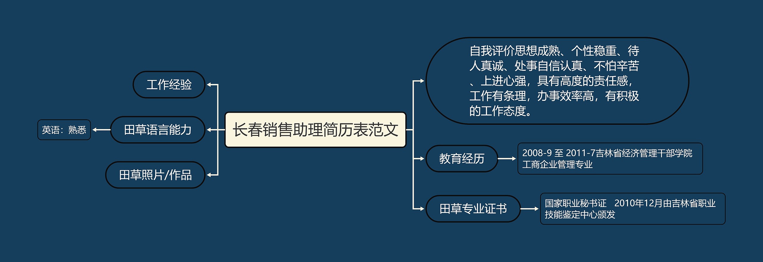 长春销售助理简历表范文思维导图