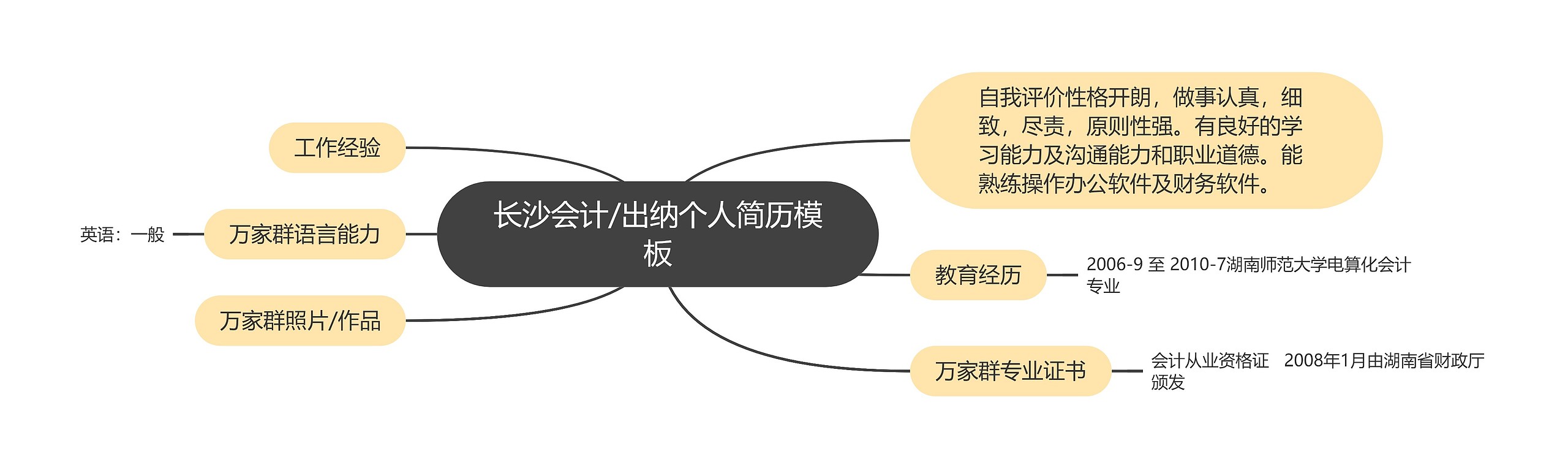 长沙会计/出纳个人简历思维导图