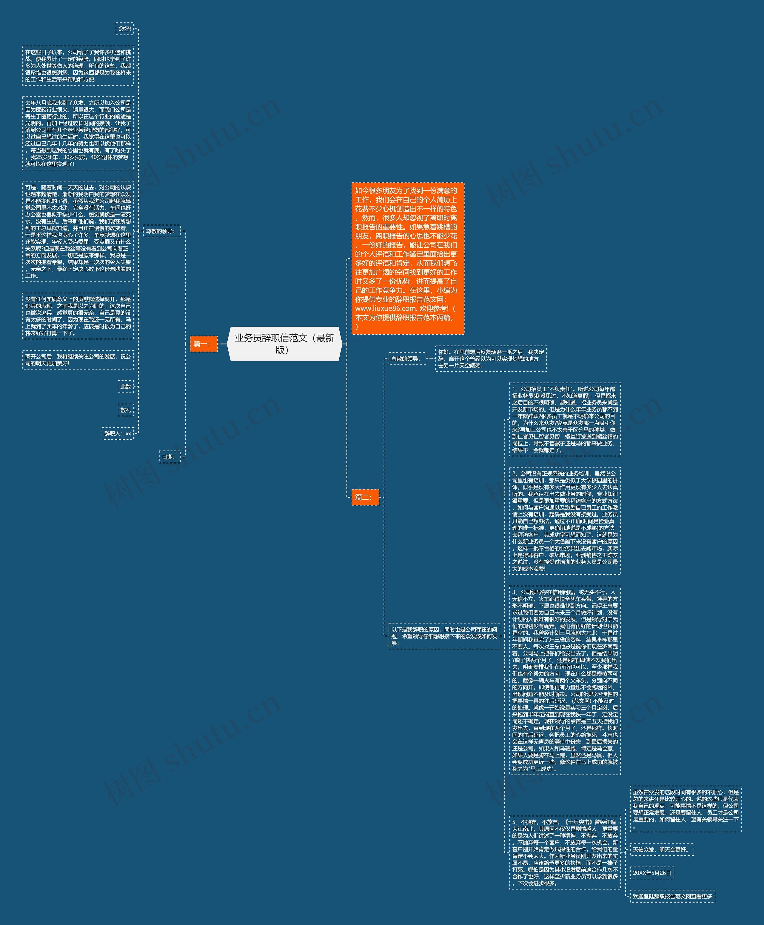 业务员辞职信范文（最新版）思维导图