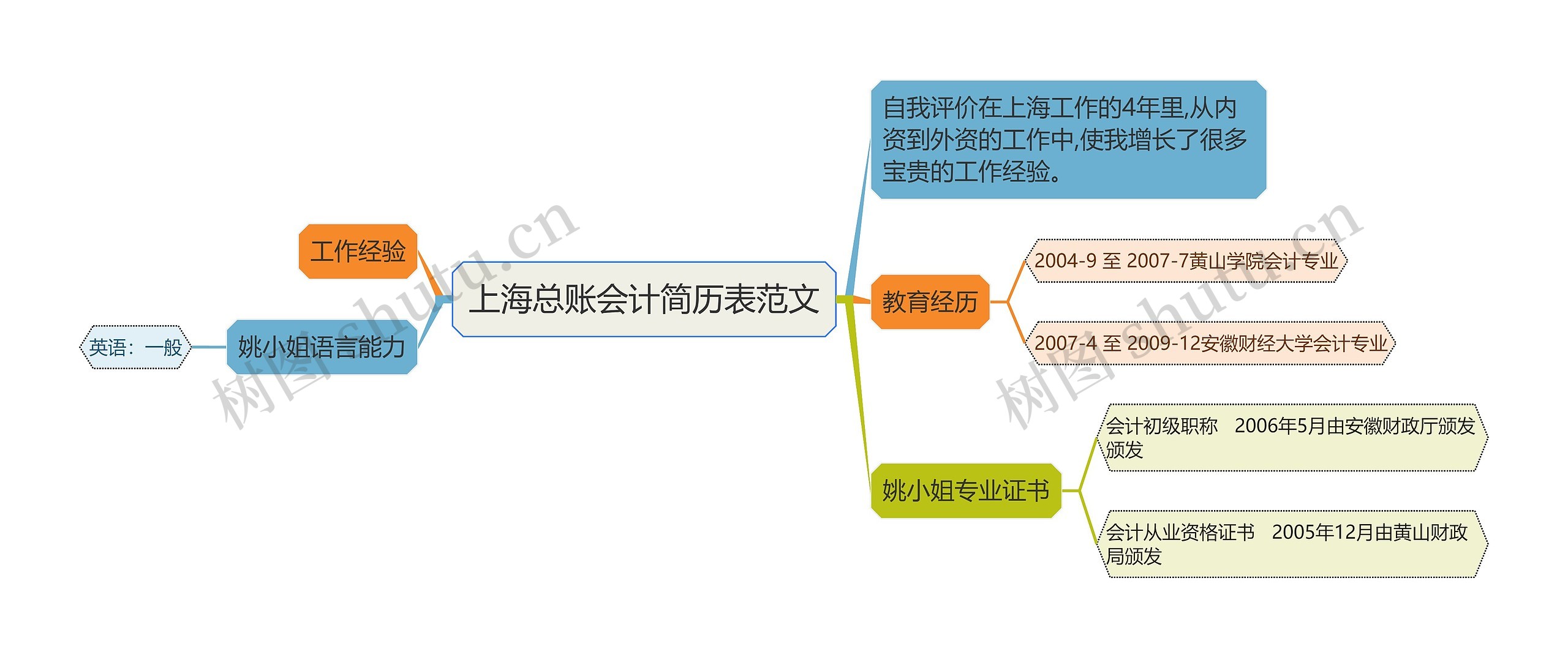 上海总账会计简历表范文思维导图