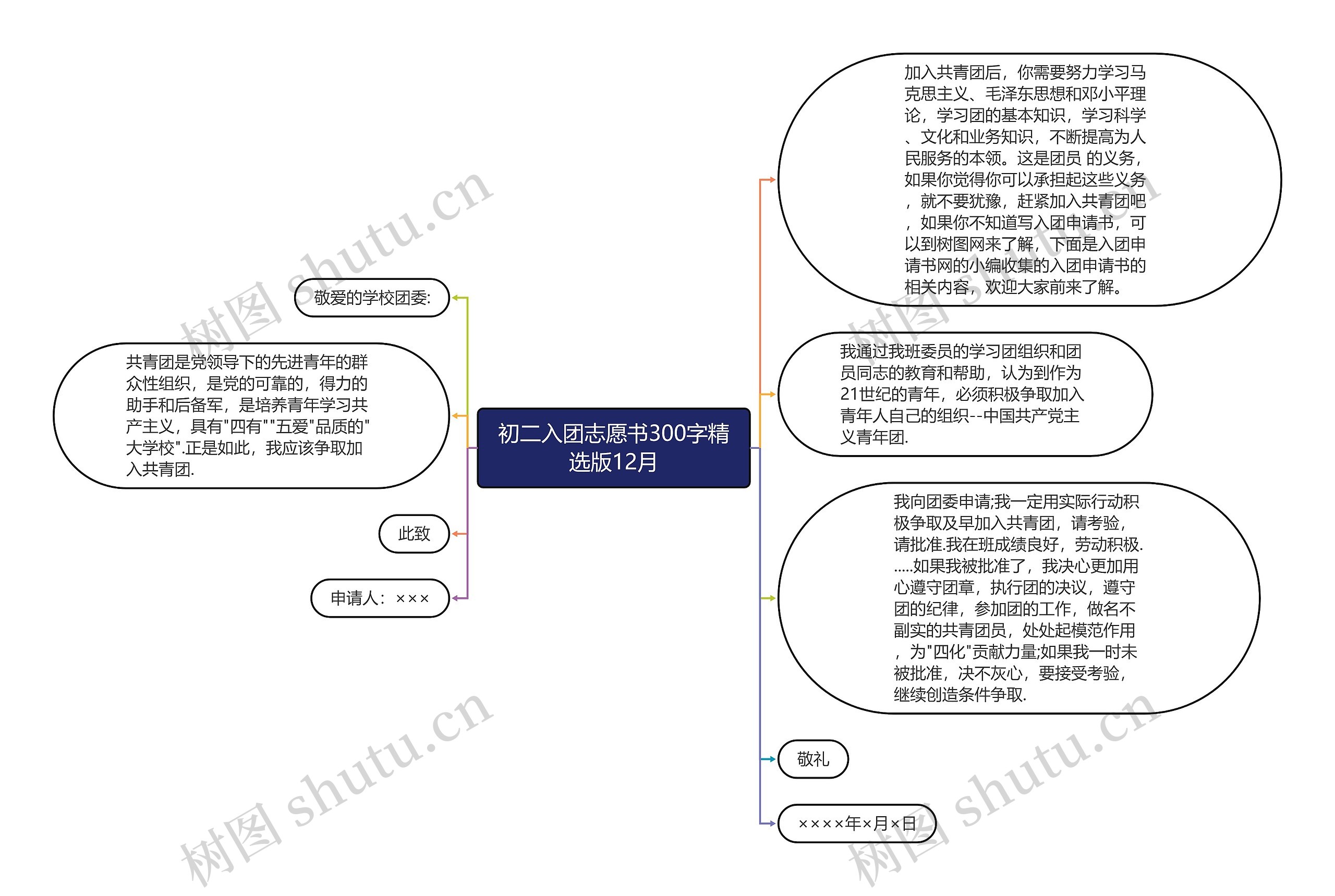 初二入团志愿书300字精选版12月思维导图