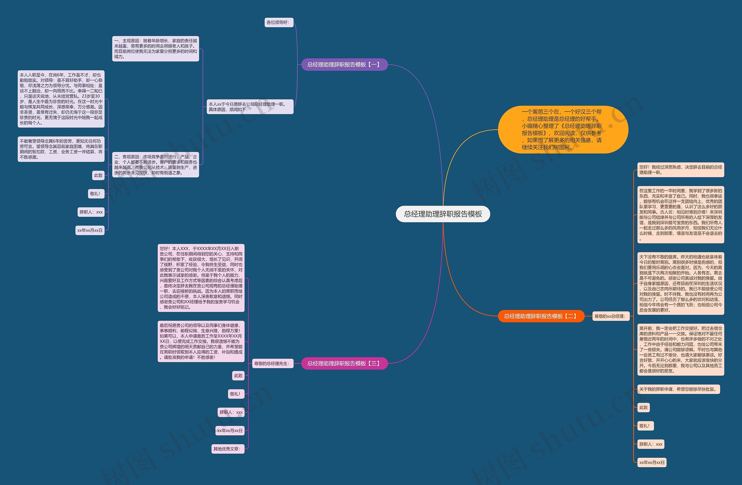 总经理助理辞职报告思维导图