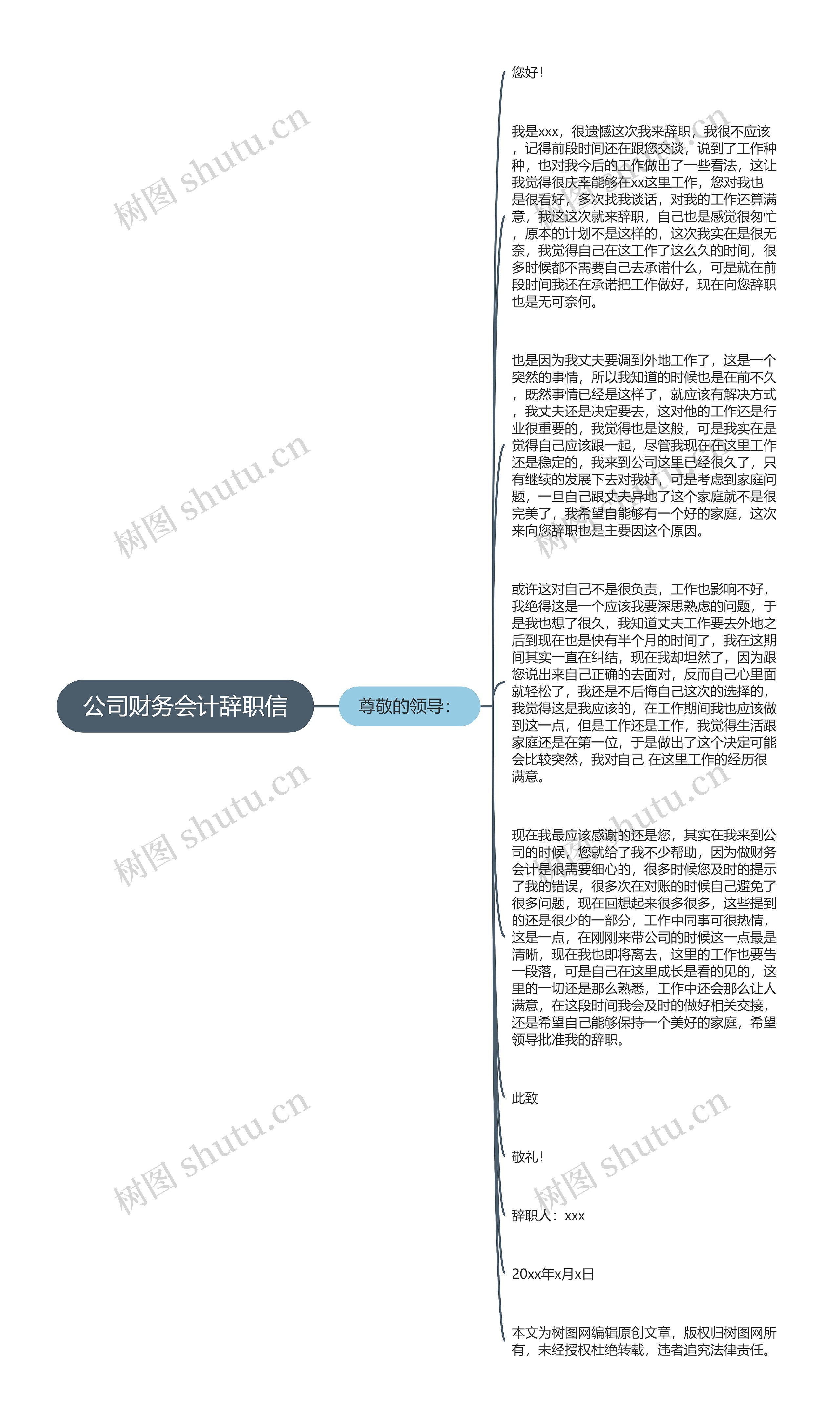 公司财务会计辞职信思维导图