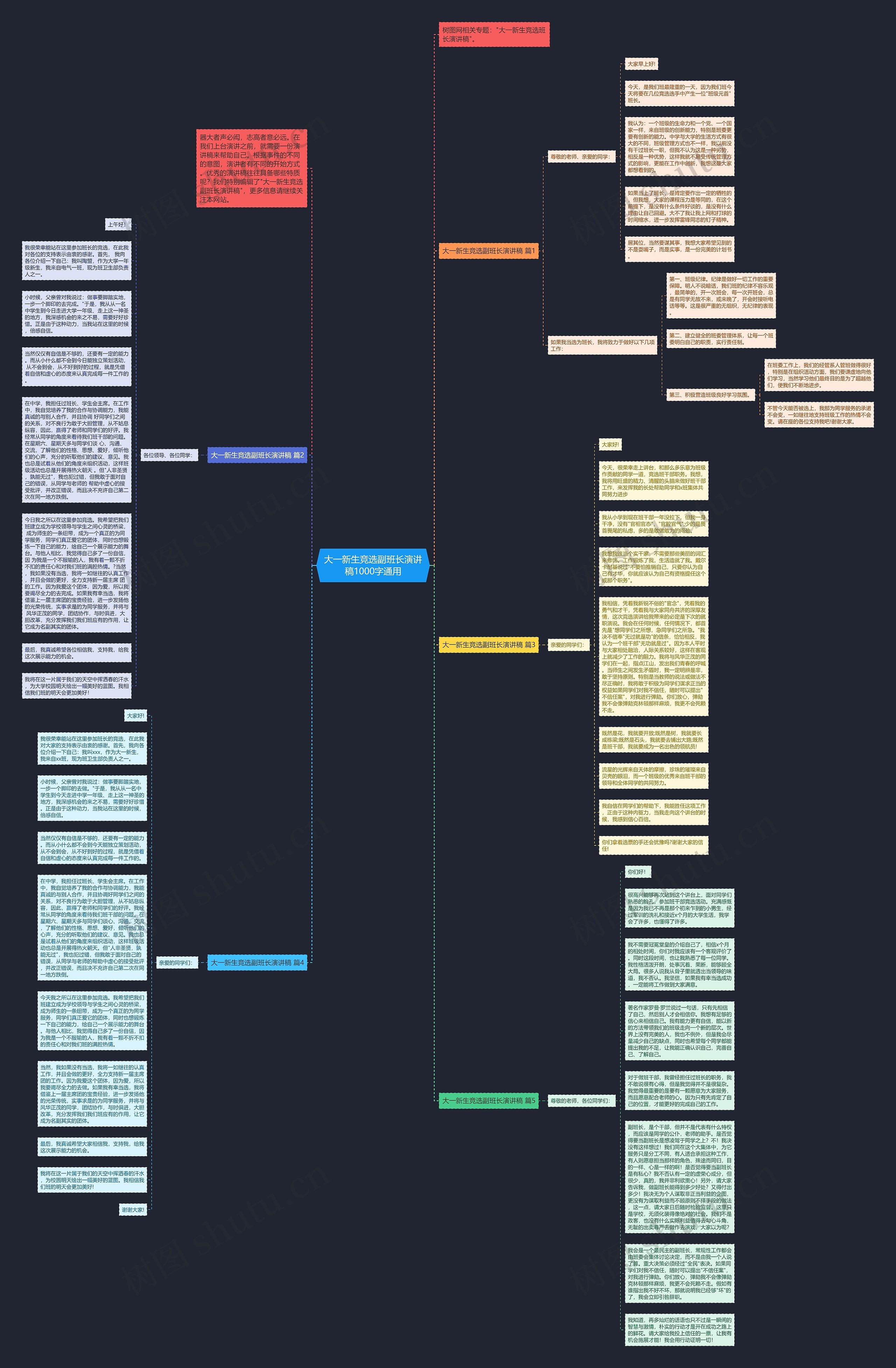 大一新生竞选副班长演讲稿1000字通用思维导图