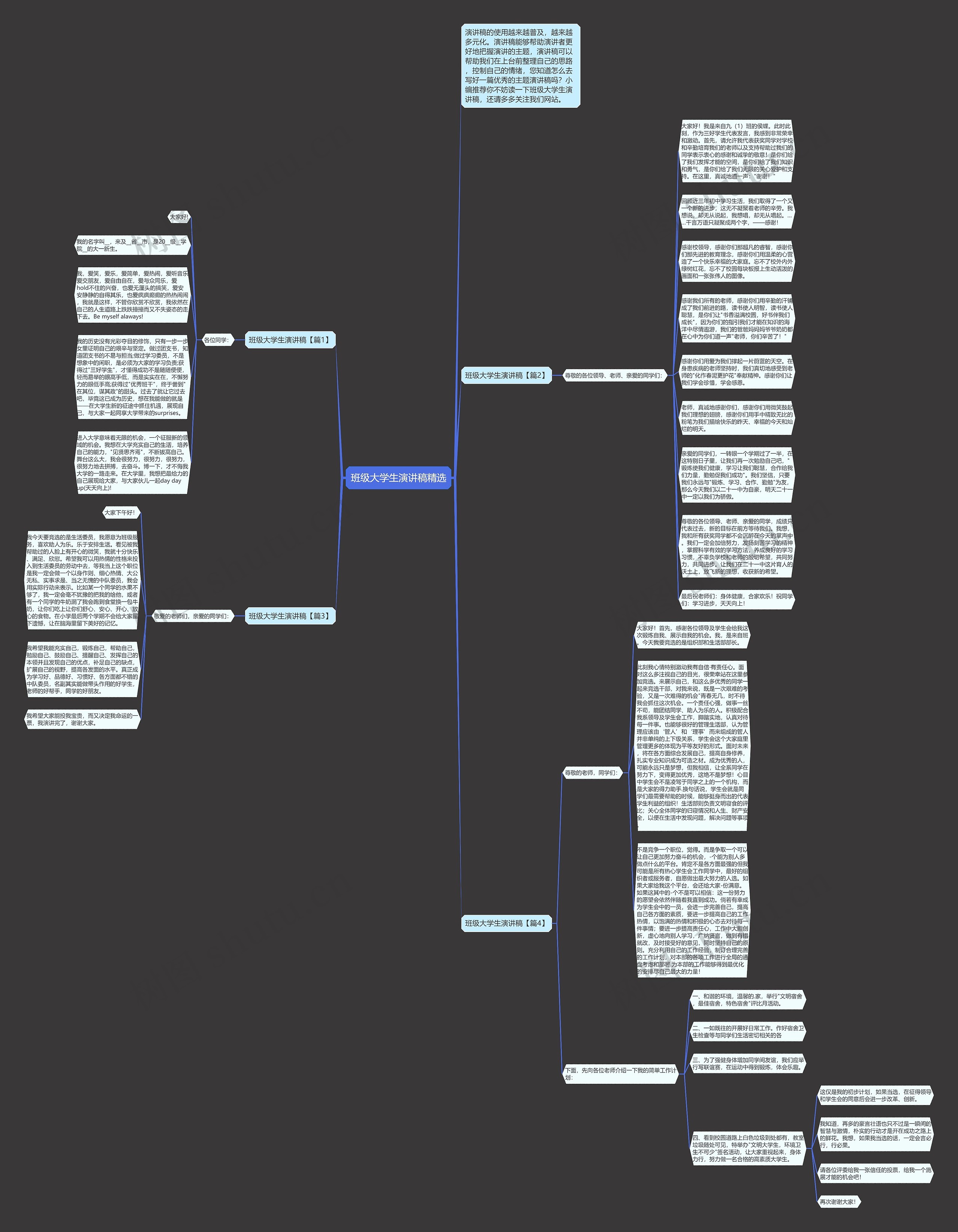 班级大学生演讲稿精选思维导图