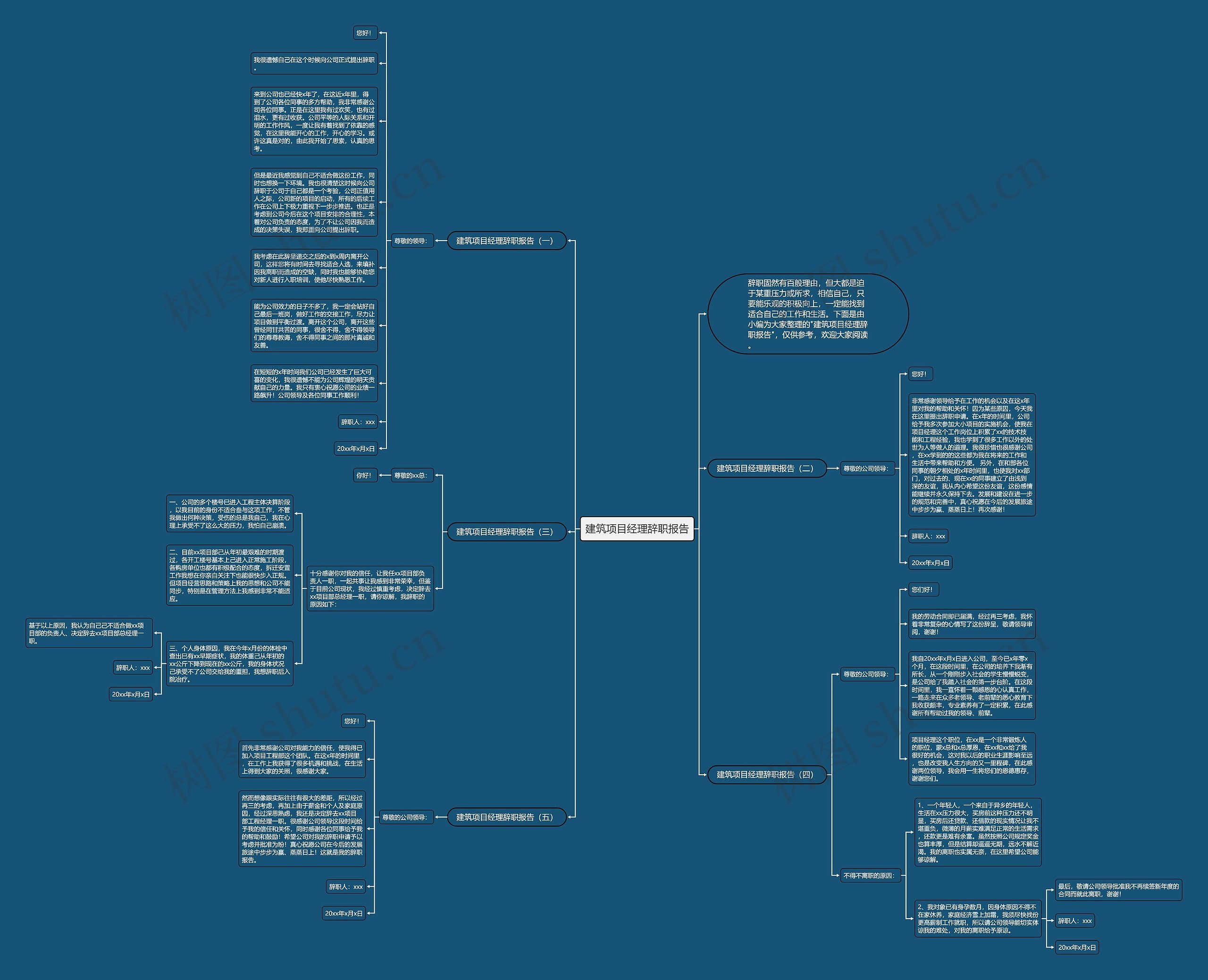建筑项目经理辞职报告思维导图
