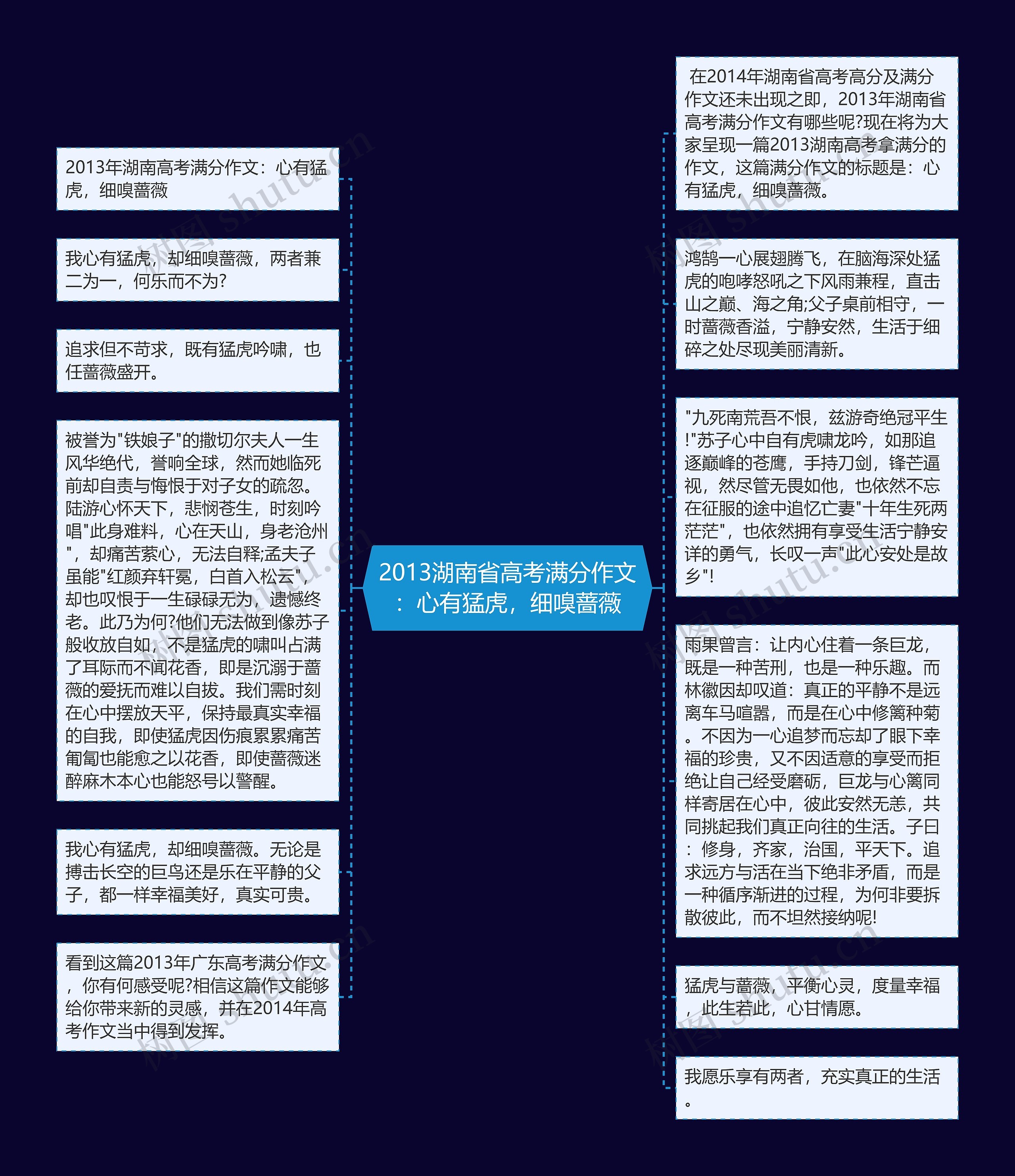 2013湖南省高考满分作文：心有猛虎，细嗅蔷薇思维导图