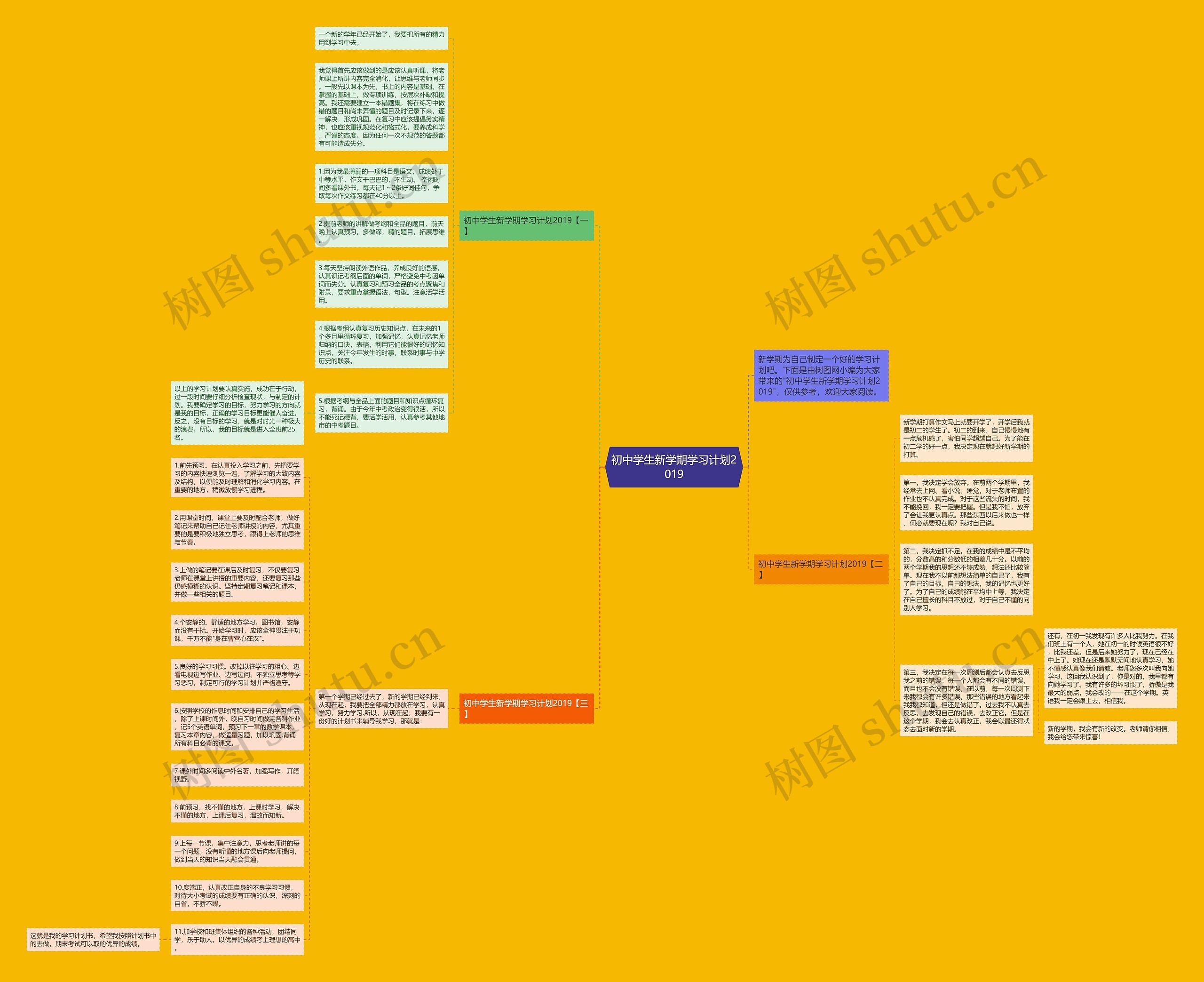 初中学生新学期学习计划2019思维导图