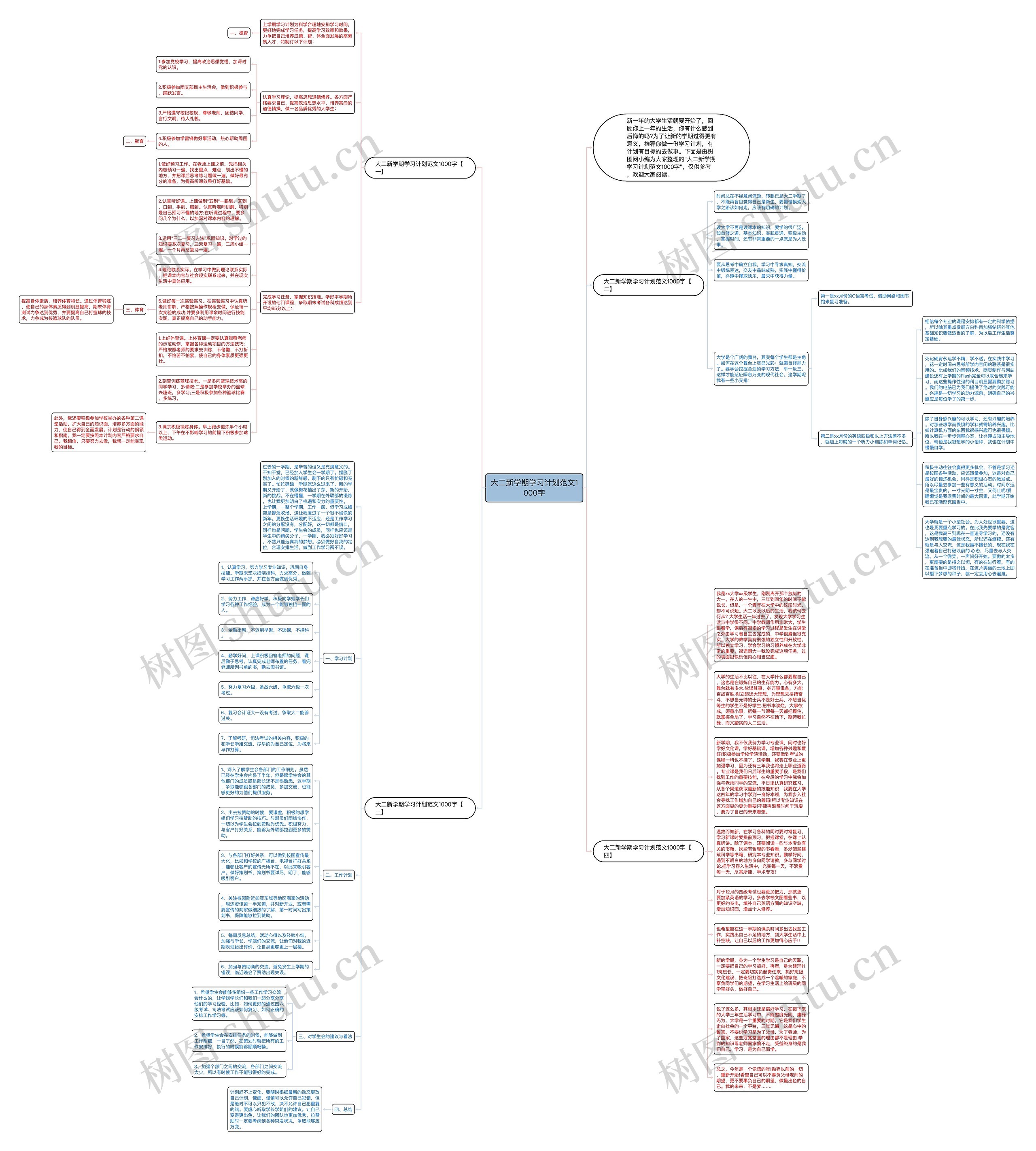 大二新学期学习计划范文1000字思维导图