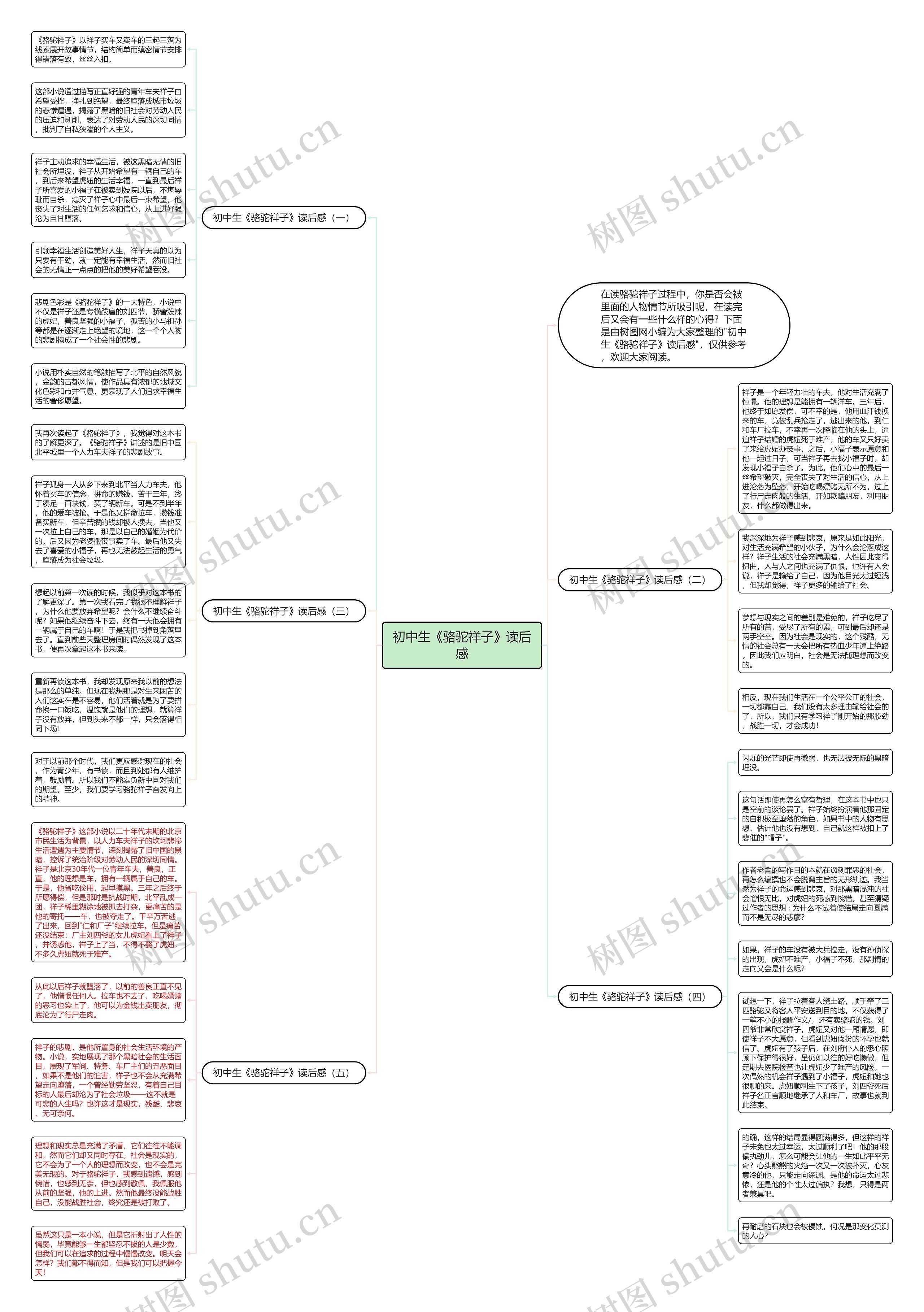初中生《骆驼祥子》读后感思维导图