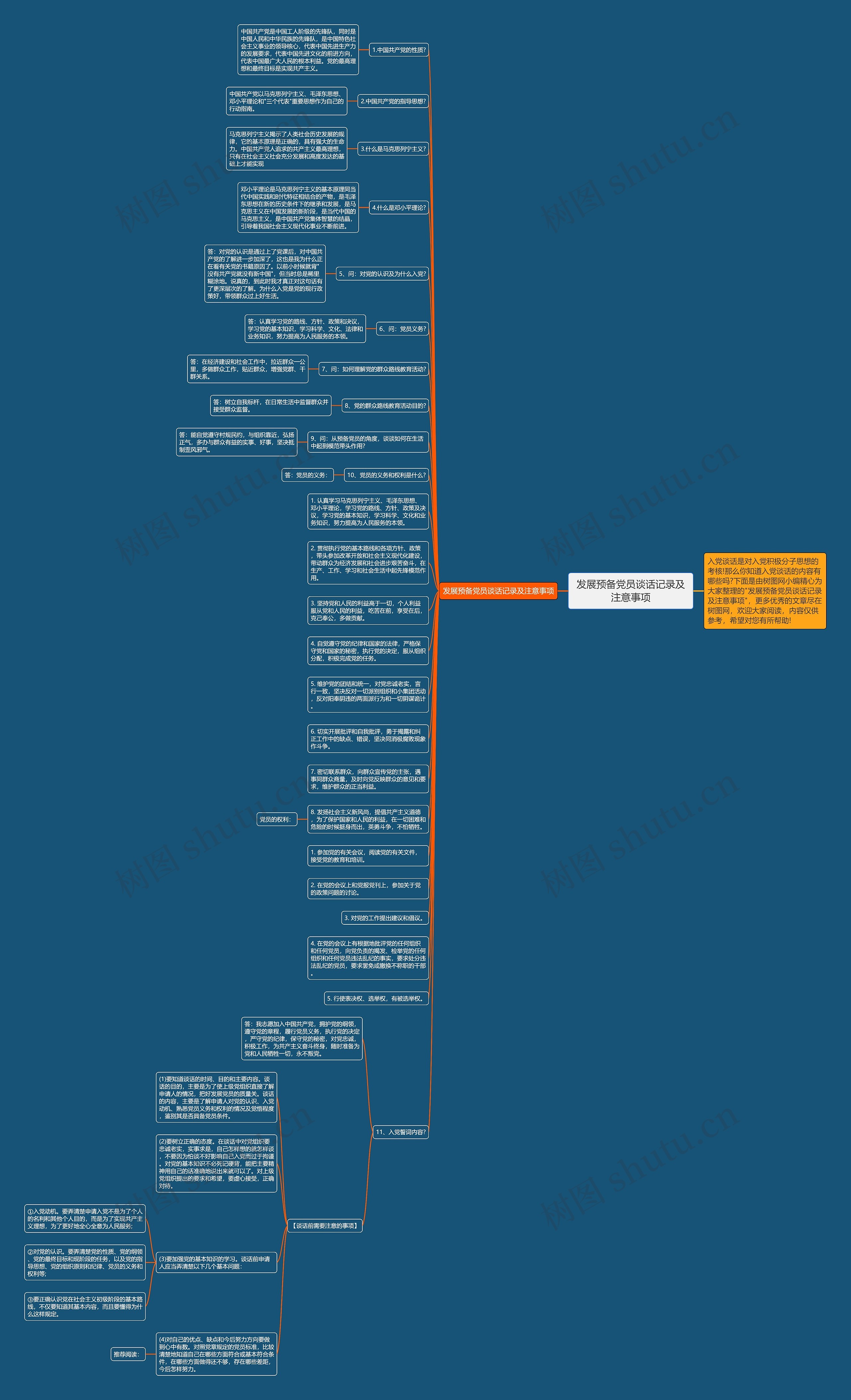 发展预备党员谈话记录及注意事项思维导图