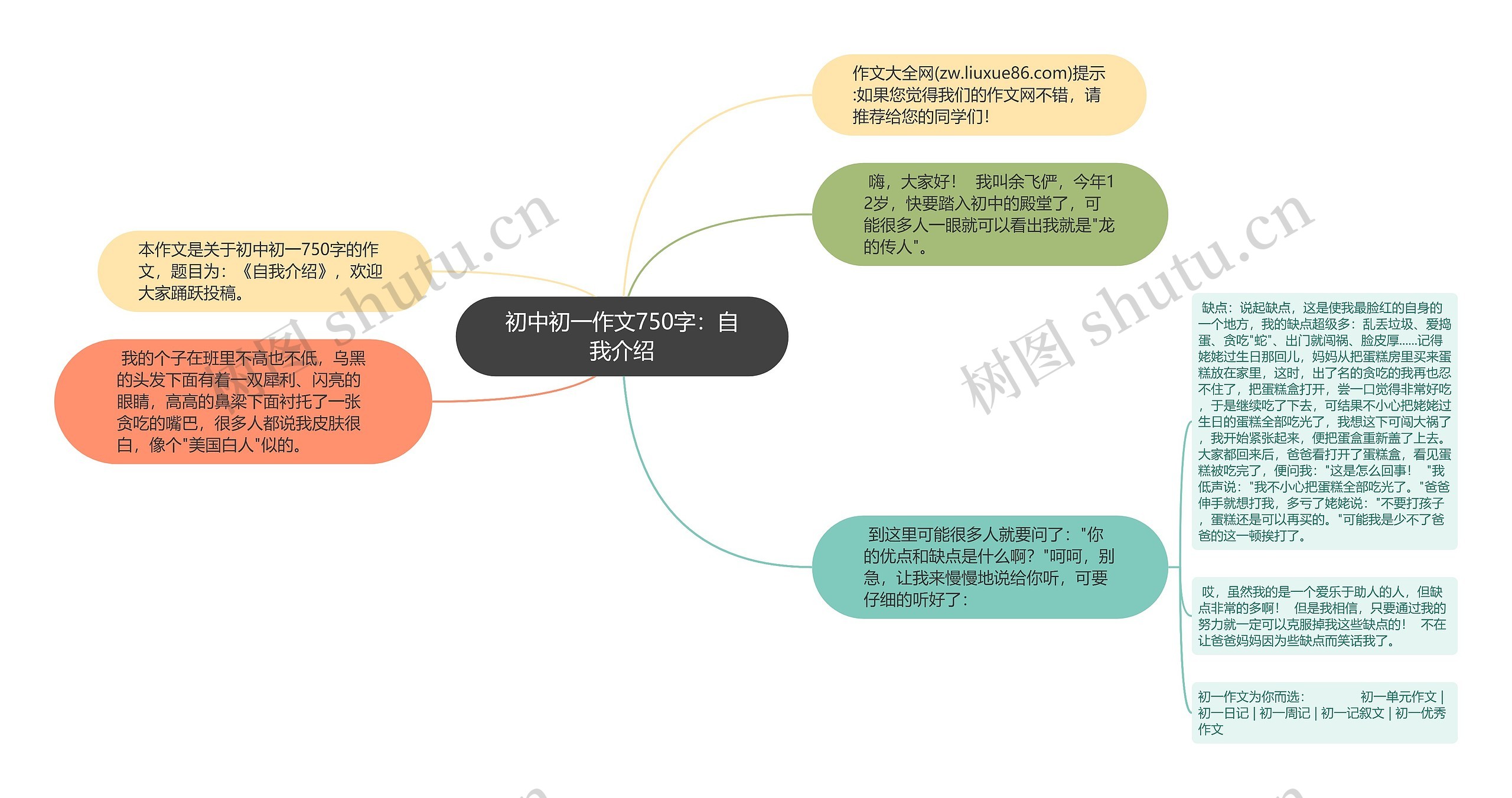 初中初一作文750字：自我介绍思维导图