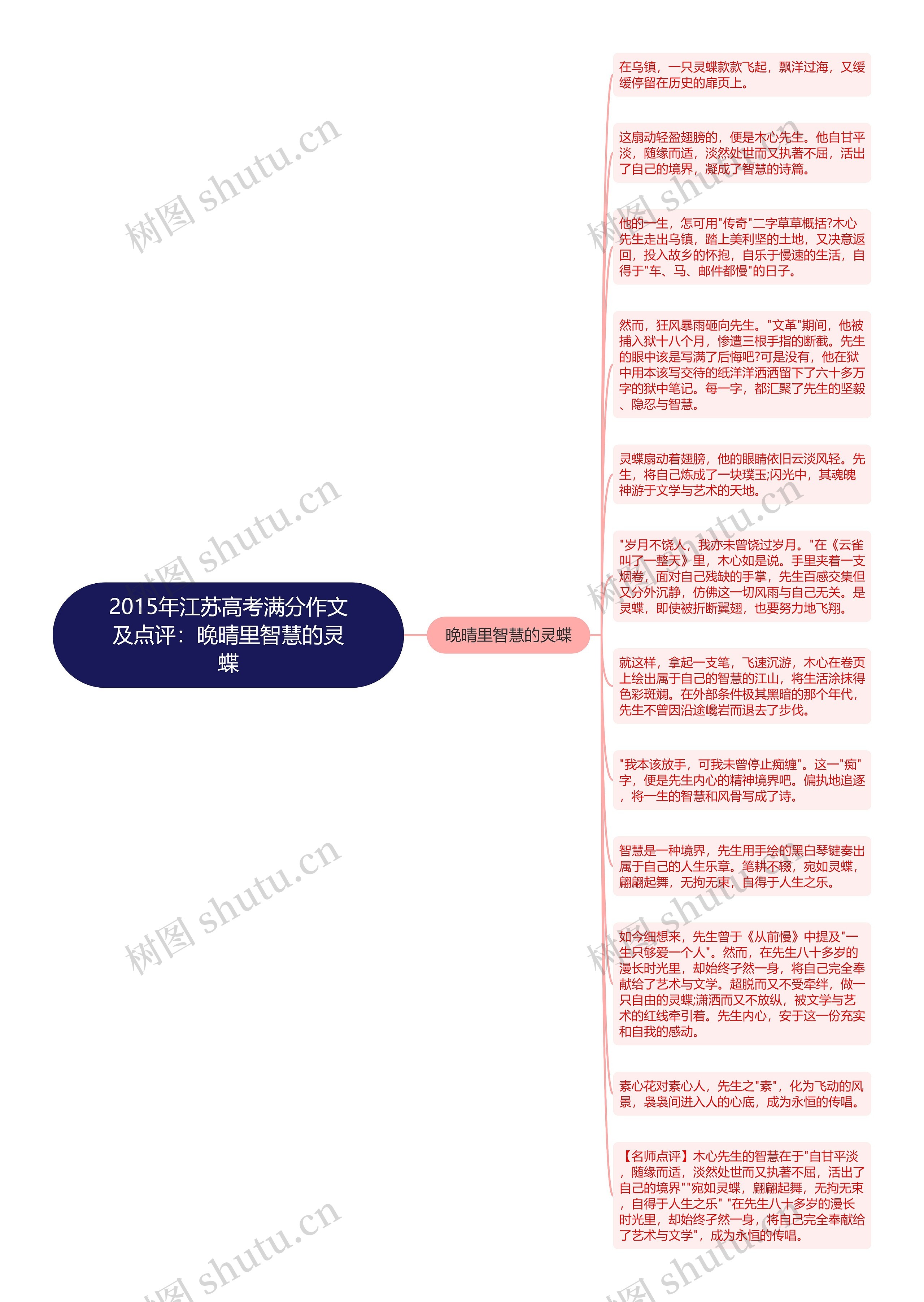 2015年江苏高考满分作文及点评：晚晴里智慧的灵蝶思维导图