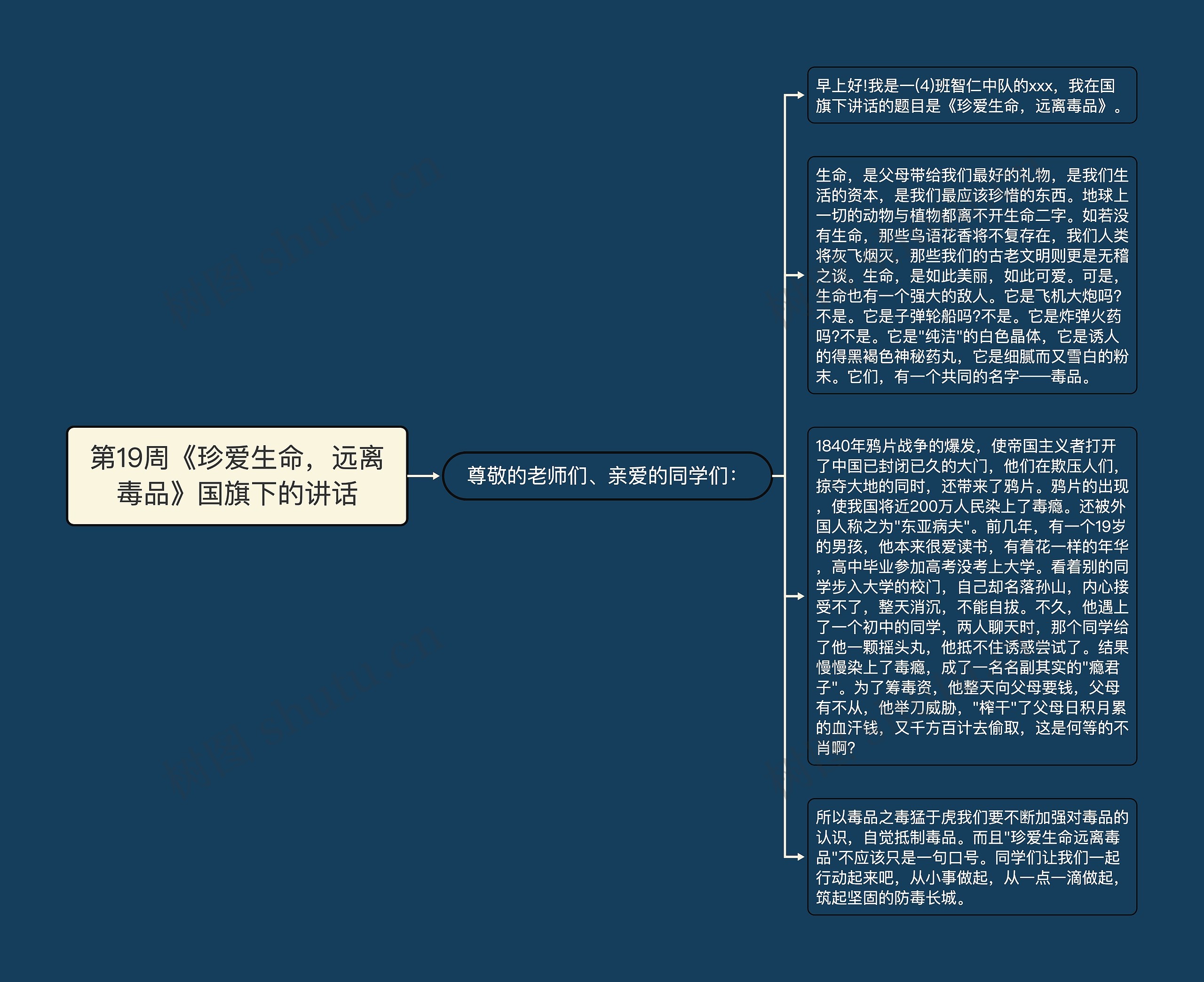 第19周《珍爱生命，远离毒品》国旗下的讲话思维导图