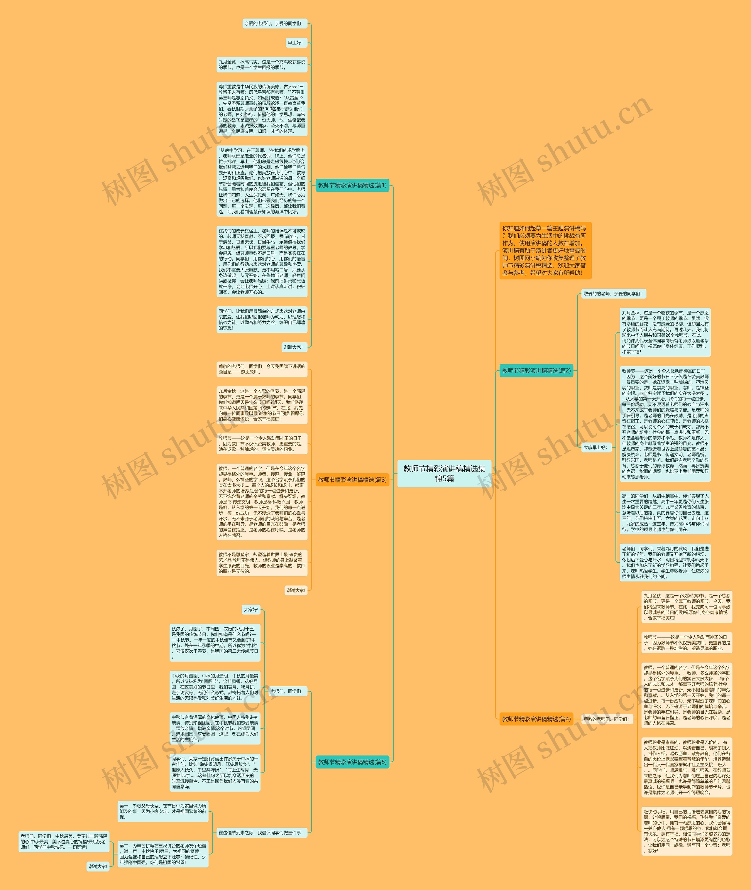 教师节精彩演讲稿精选集锦5篇思维导图