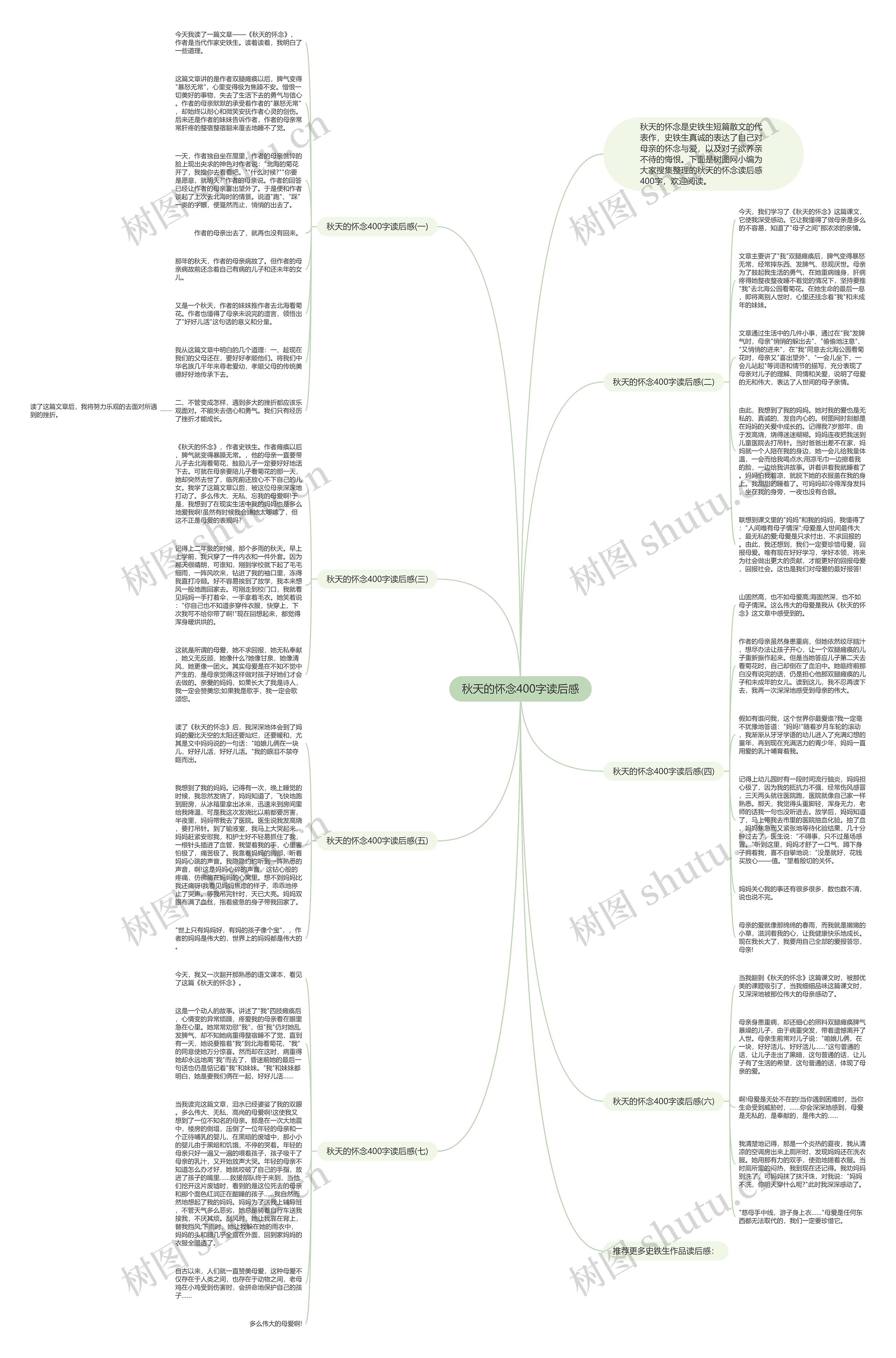 秋天的怀念400字读后感思维导图