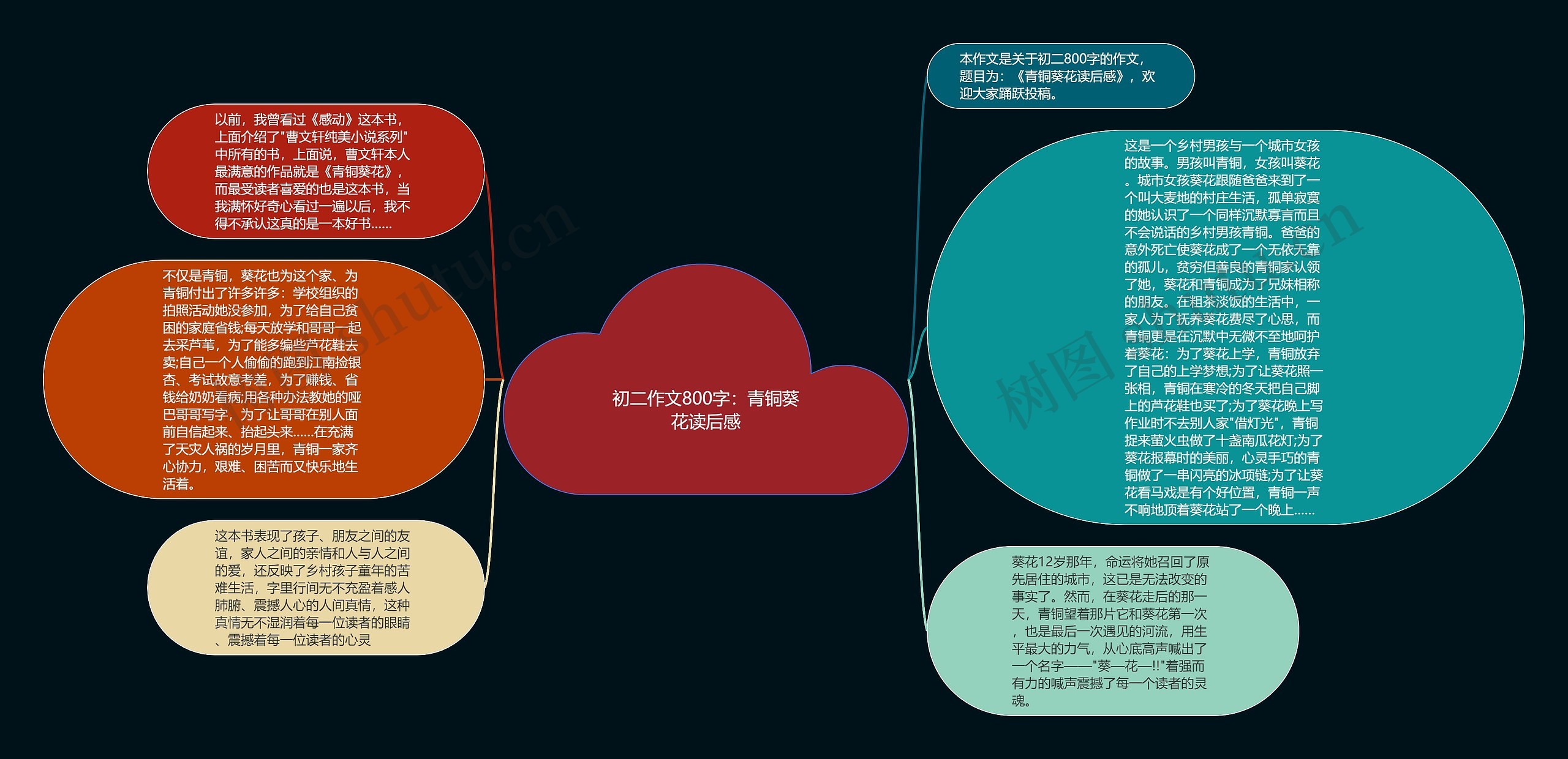 初二作文800字：青铜葵花读后感思维导图