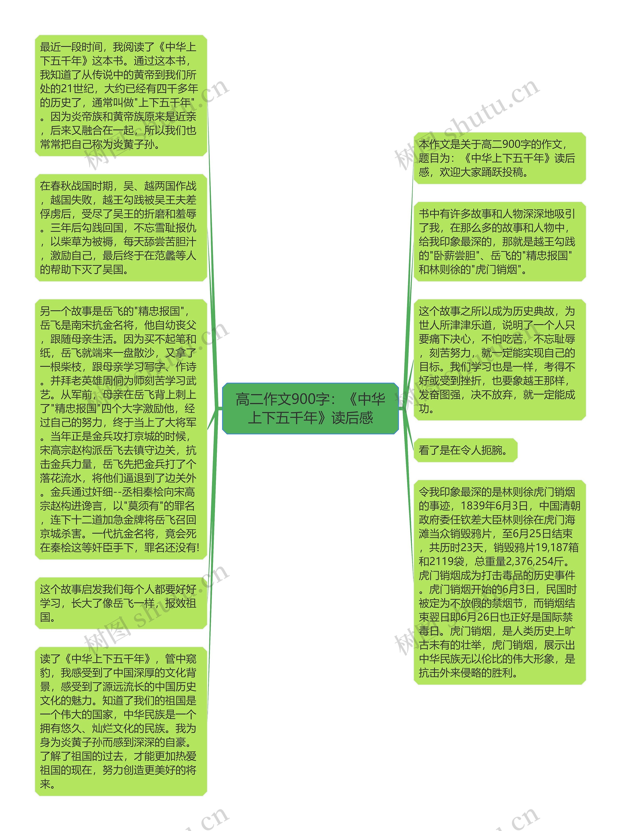 高二作文900字：《中华上下五千年》读后感思维导图