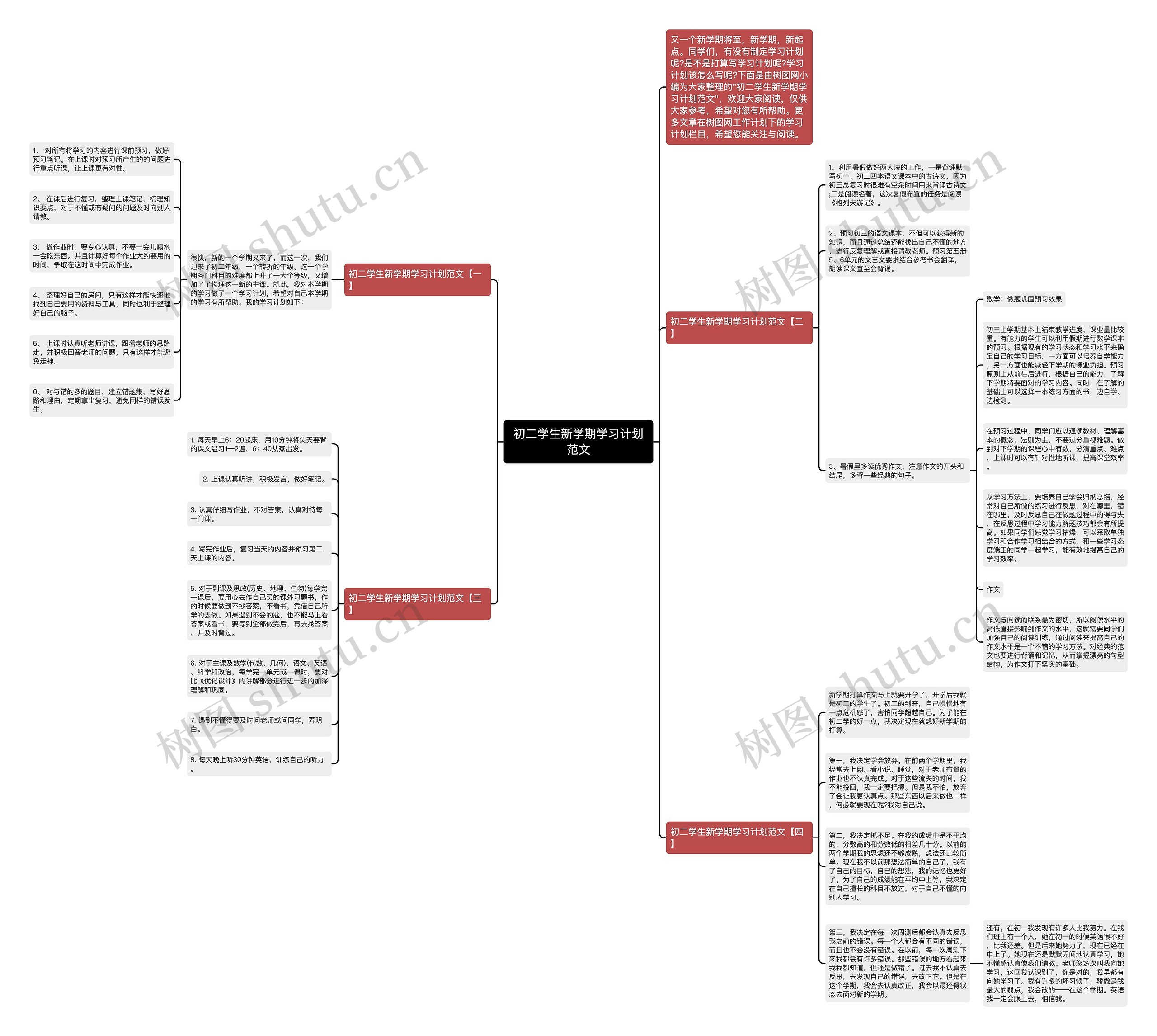 初二学生新学期学习计划范文思维导图