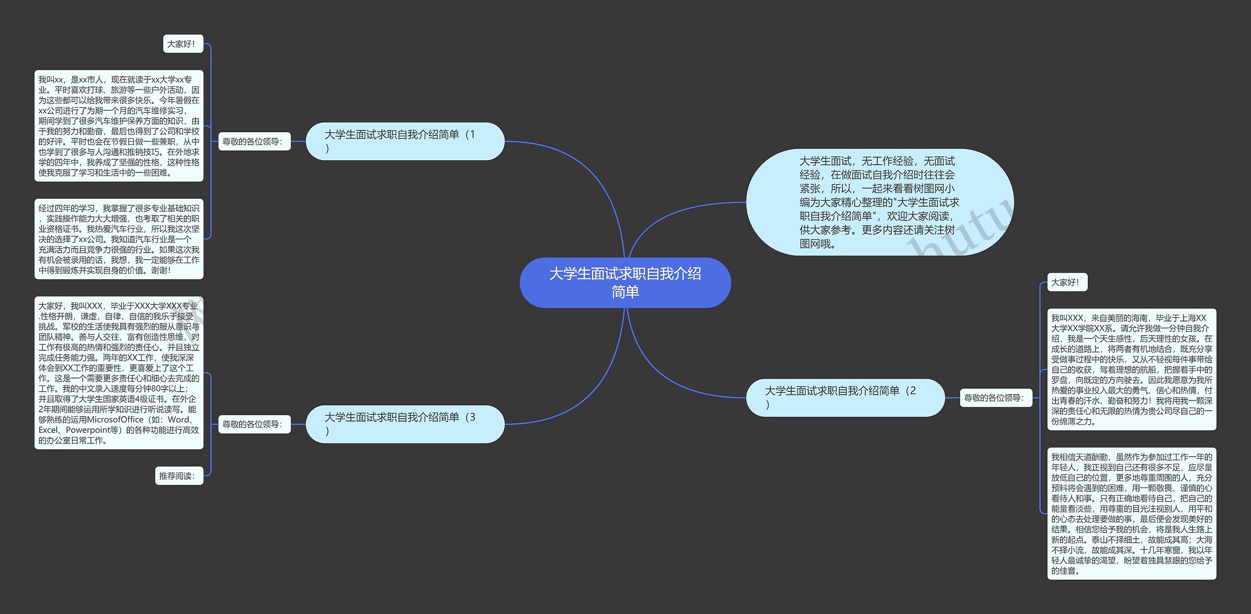 大学生面试求职自我介绍简单思维导图