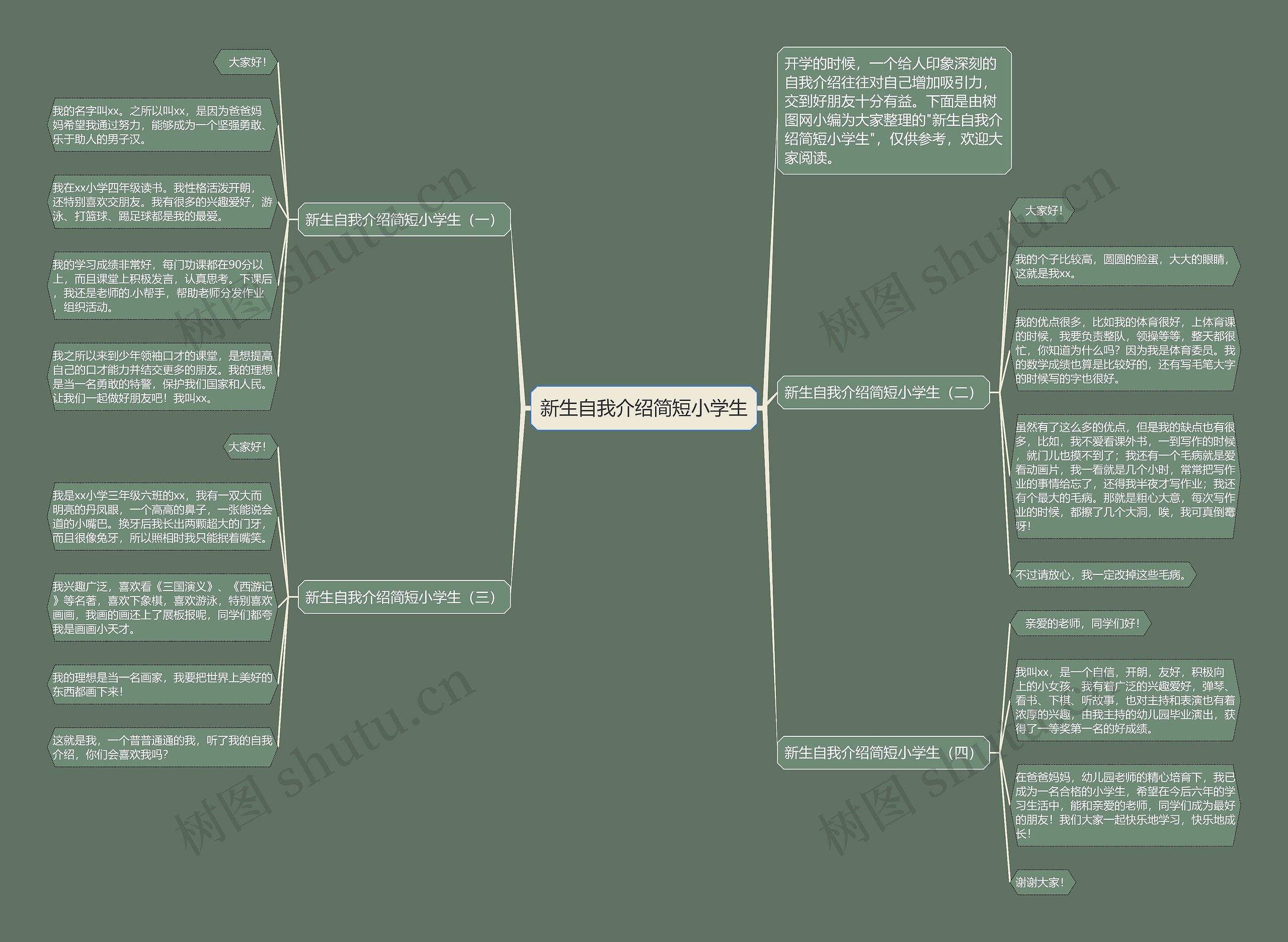 新生自我介绍简短小学生思维导图
