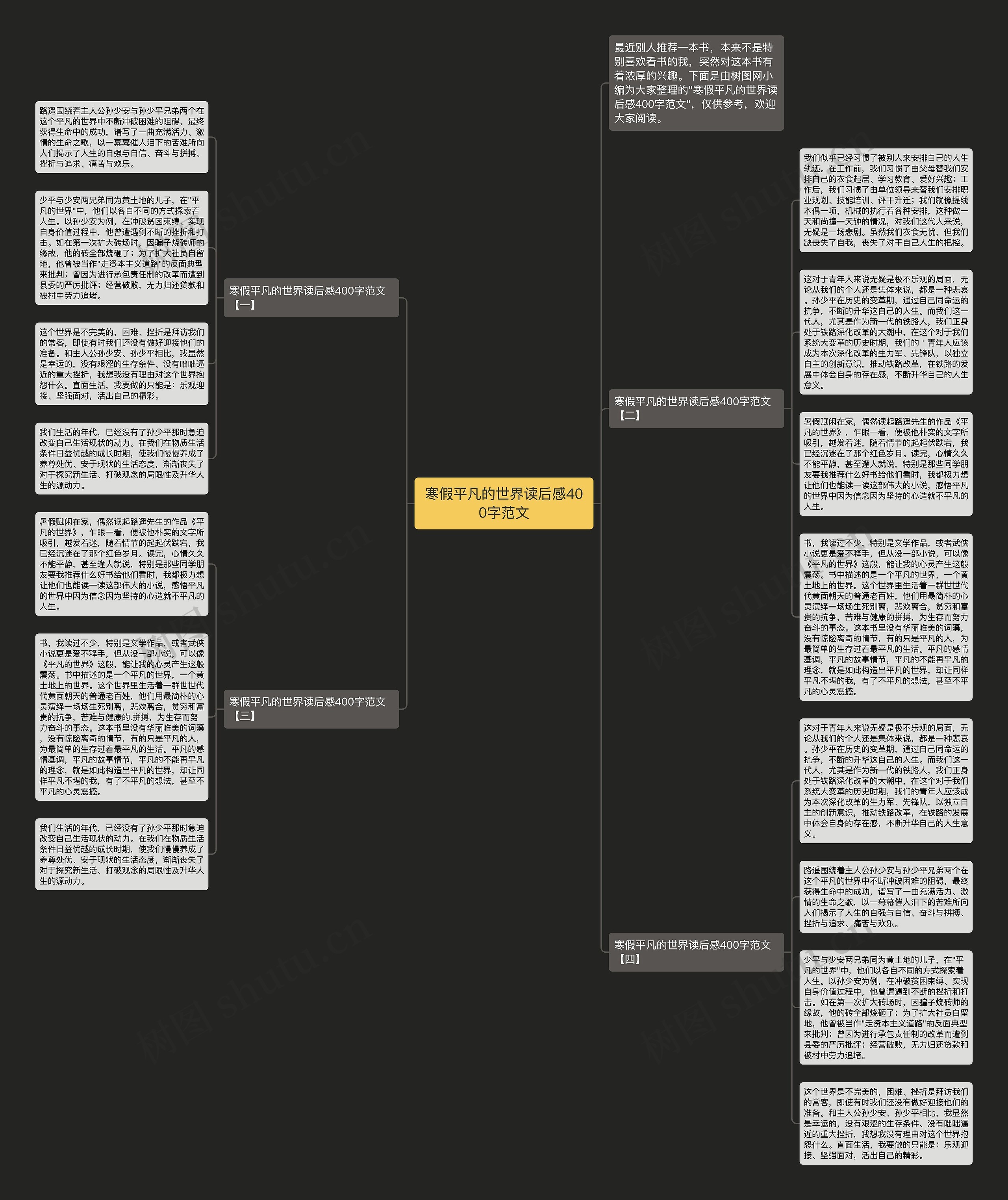 寒假平凡的世界读后感400字范文思维导图