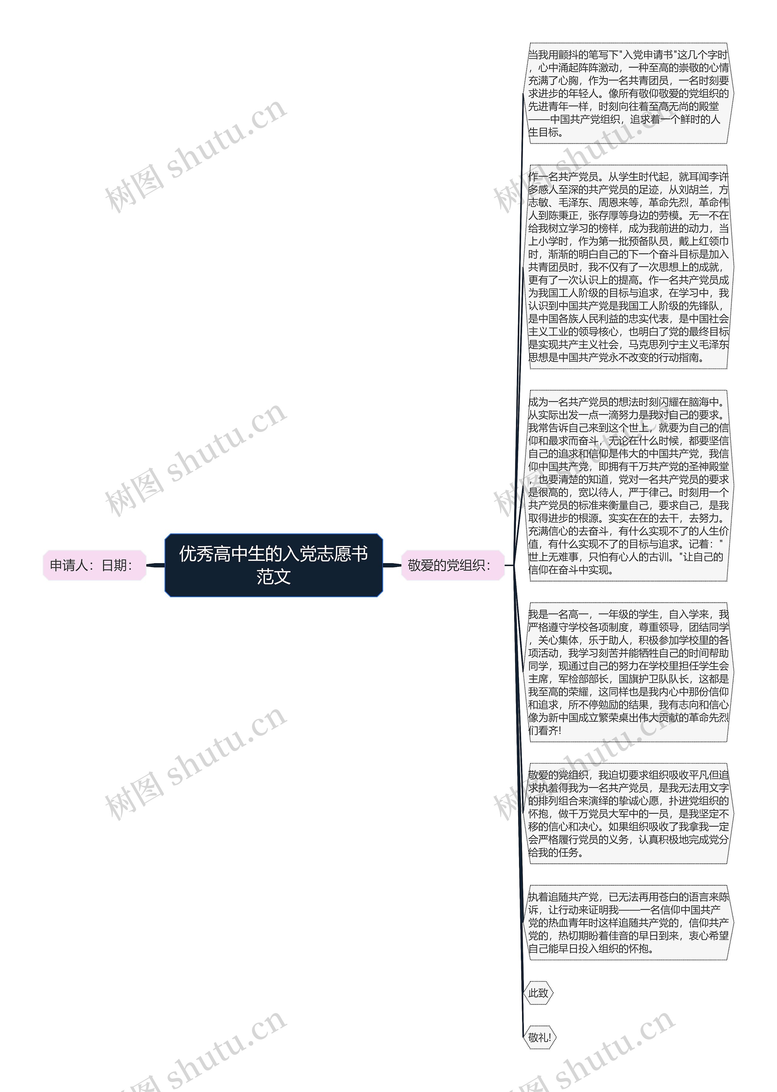 优秀高中生的入党志愿书范文思维导图