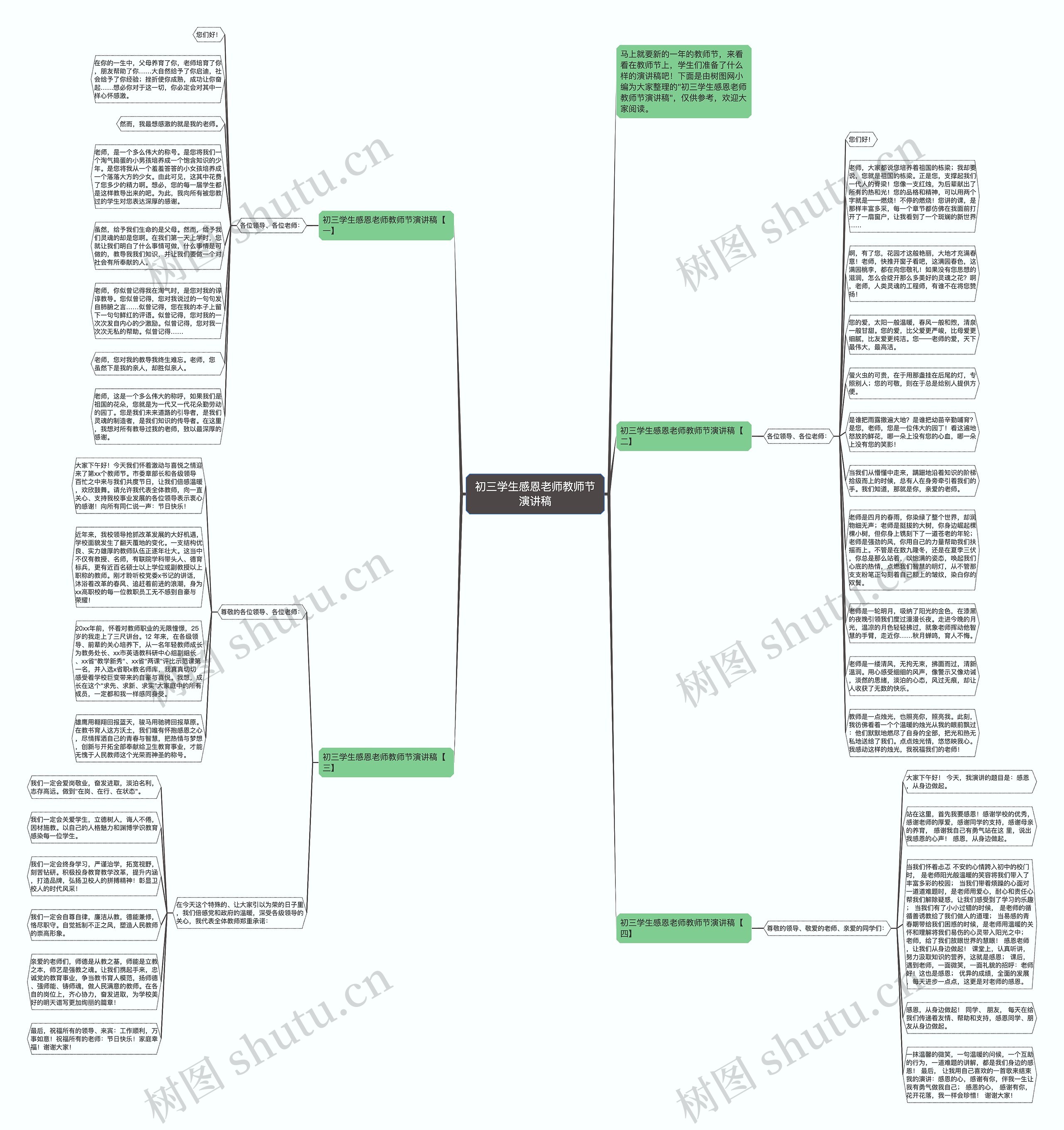 初三学生感恩老师教师节演讲稿思维导图