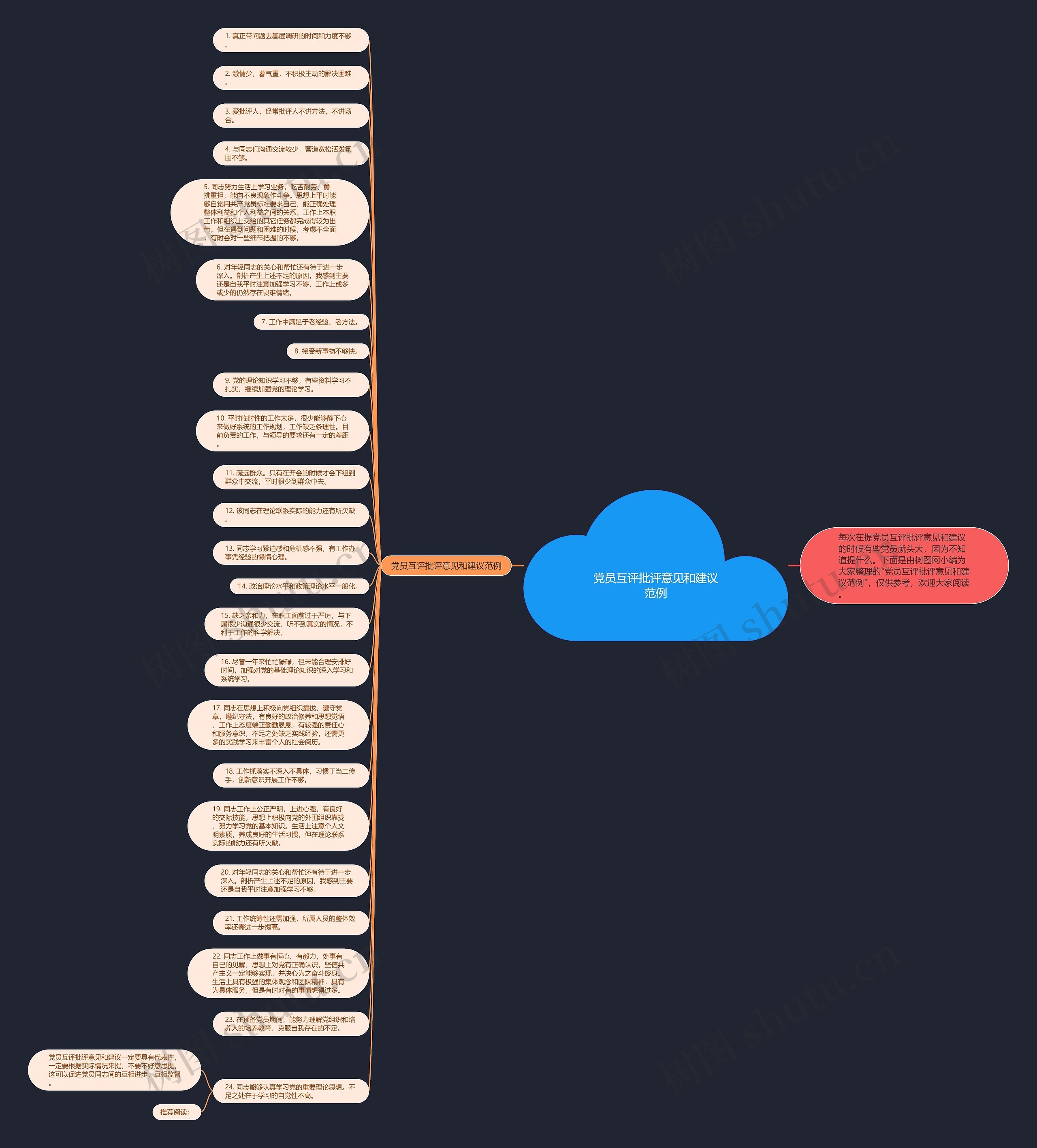 党员互评批评意见和建议范例思维导图
