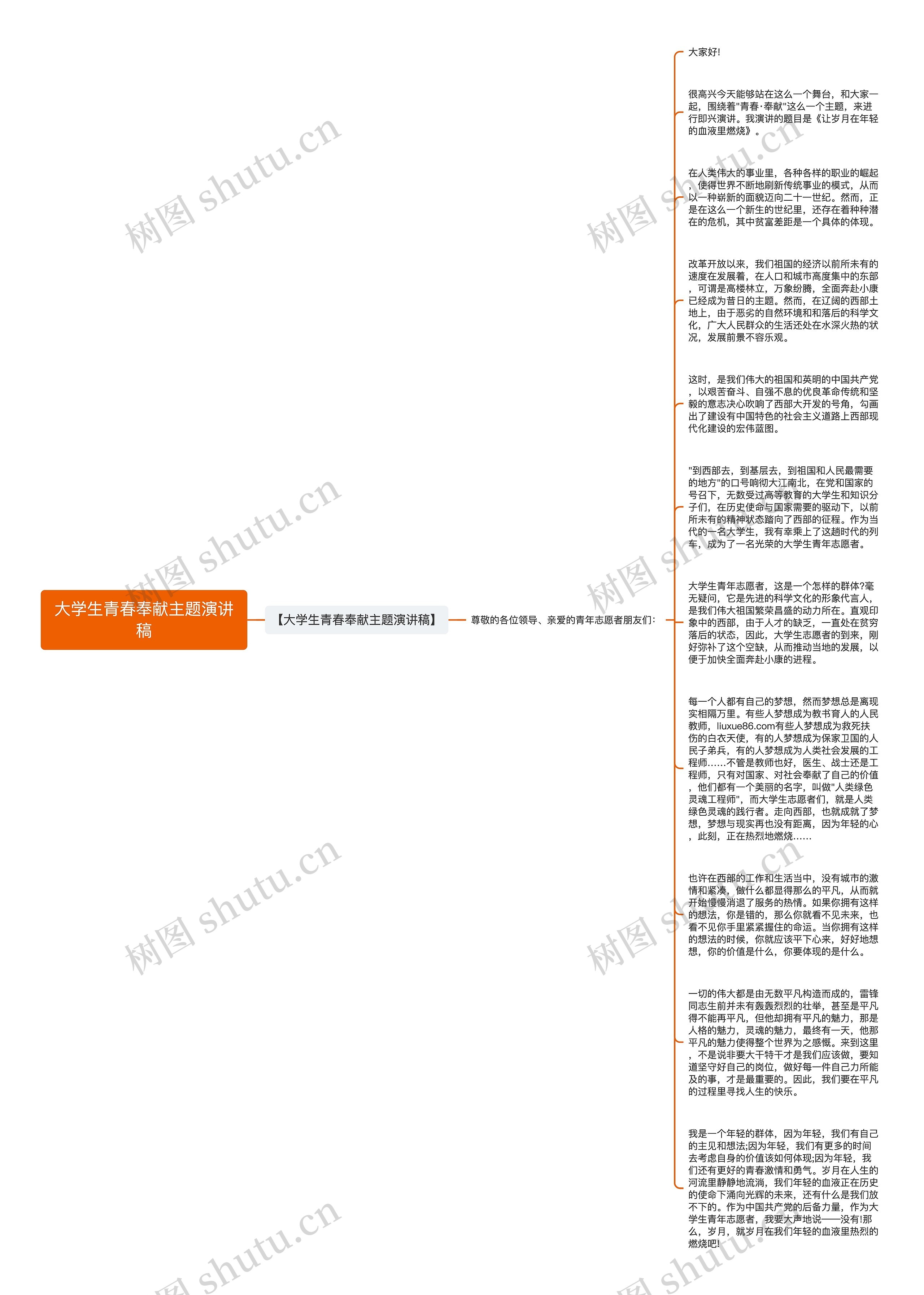 大学生青春奉献主题演讲稿思维导图