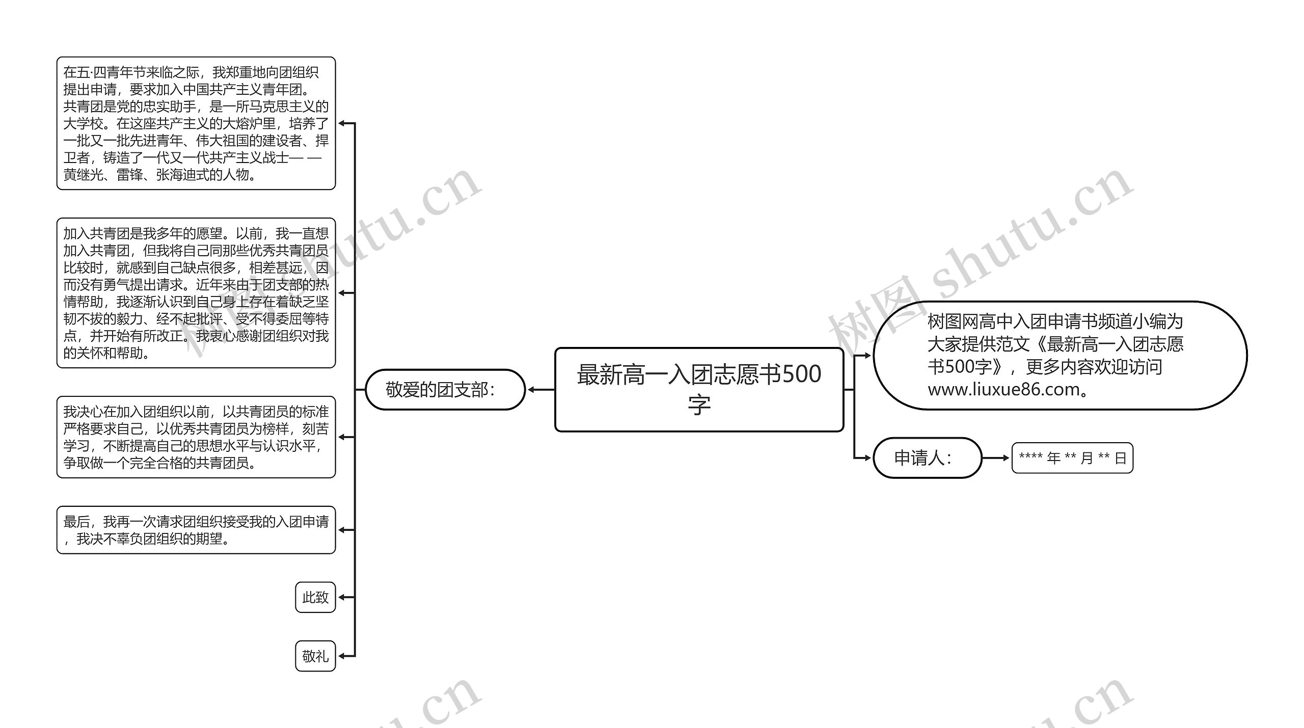 最新高一入团志愿书500字思维导图