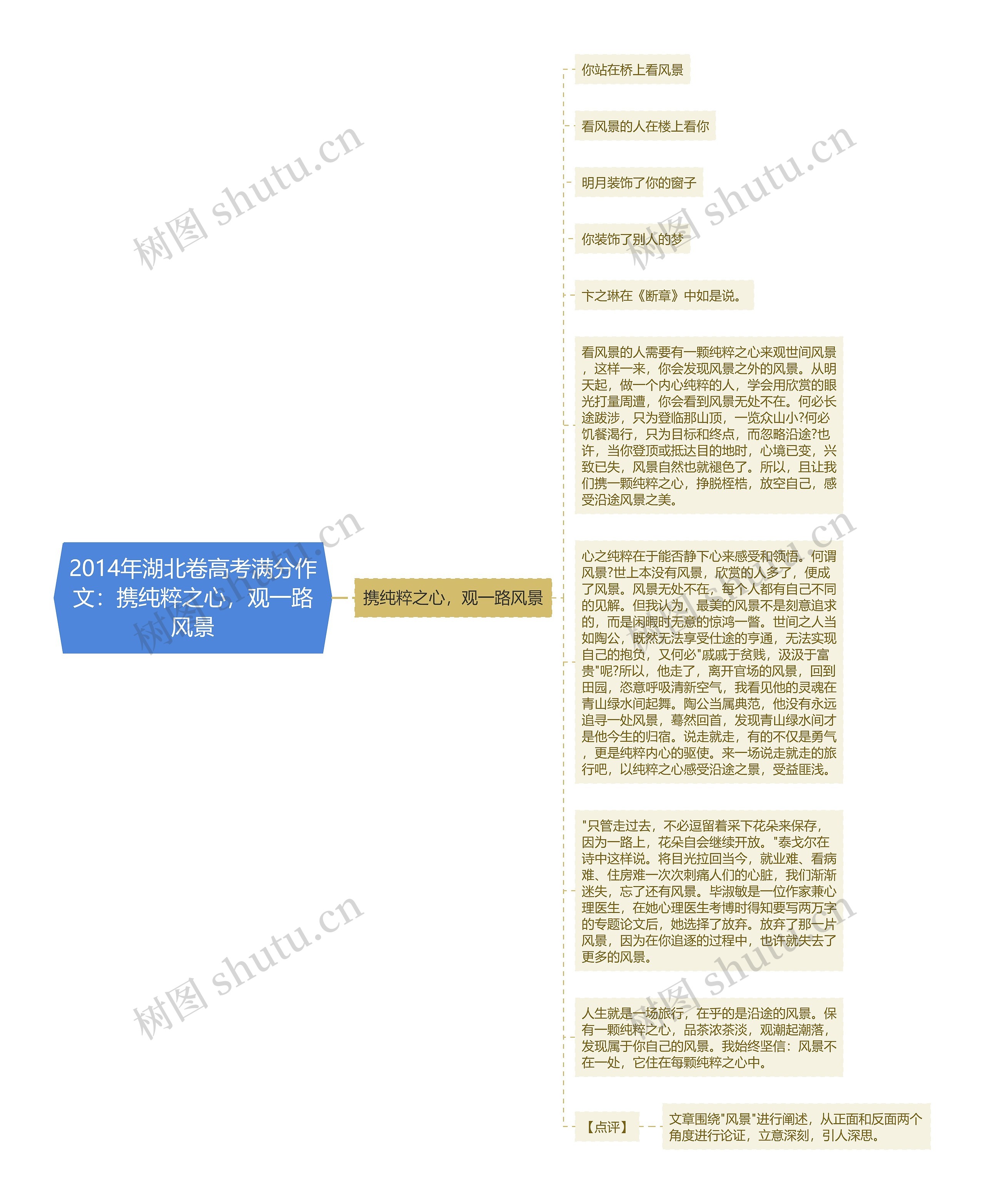 2014年湖北卷高考满分作文：携纯粹之心，观一路风景思维导图