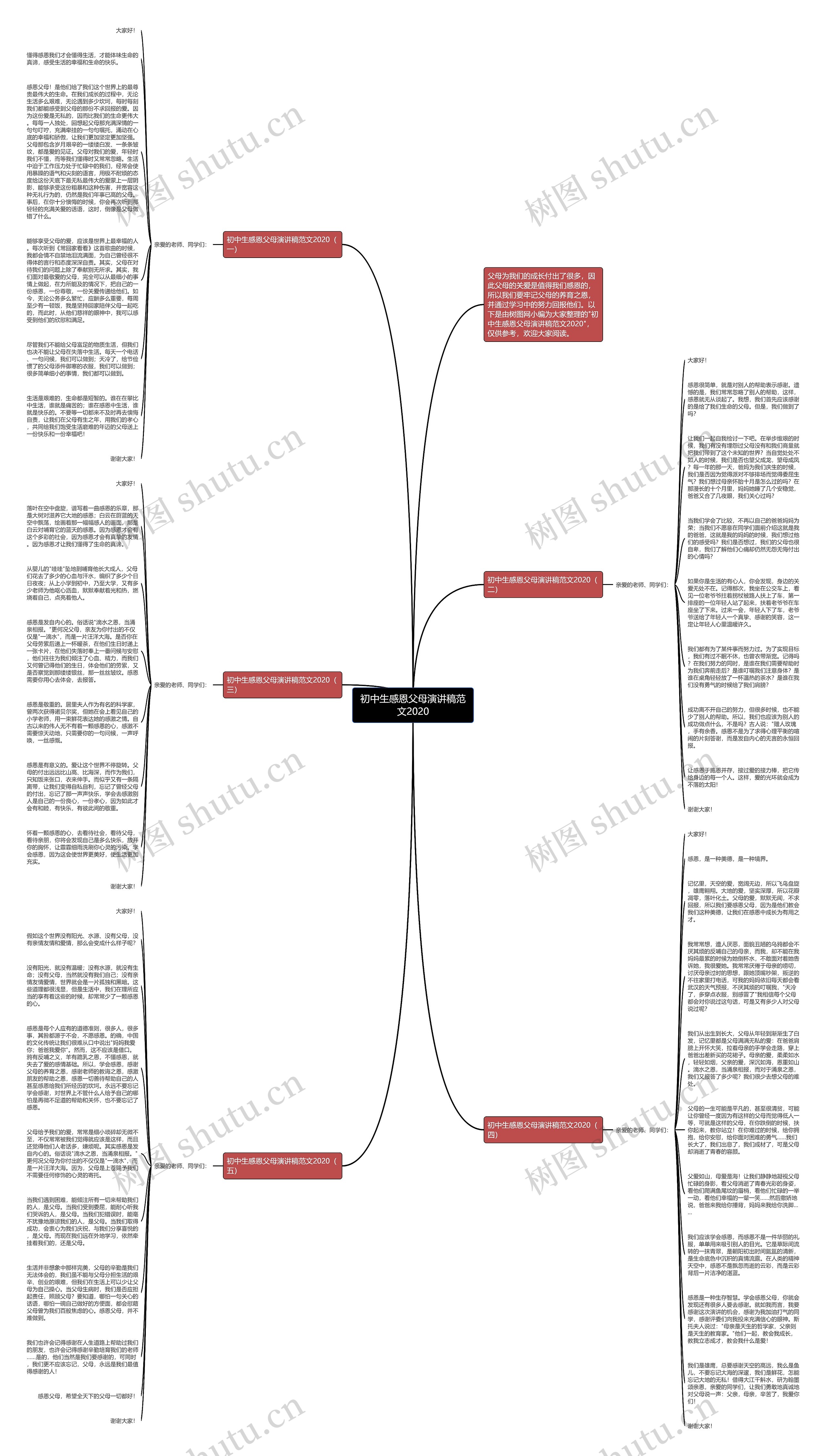 初中生感恩父母演讲稿范文2020思维导图