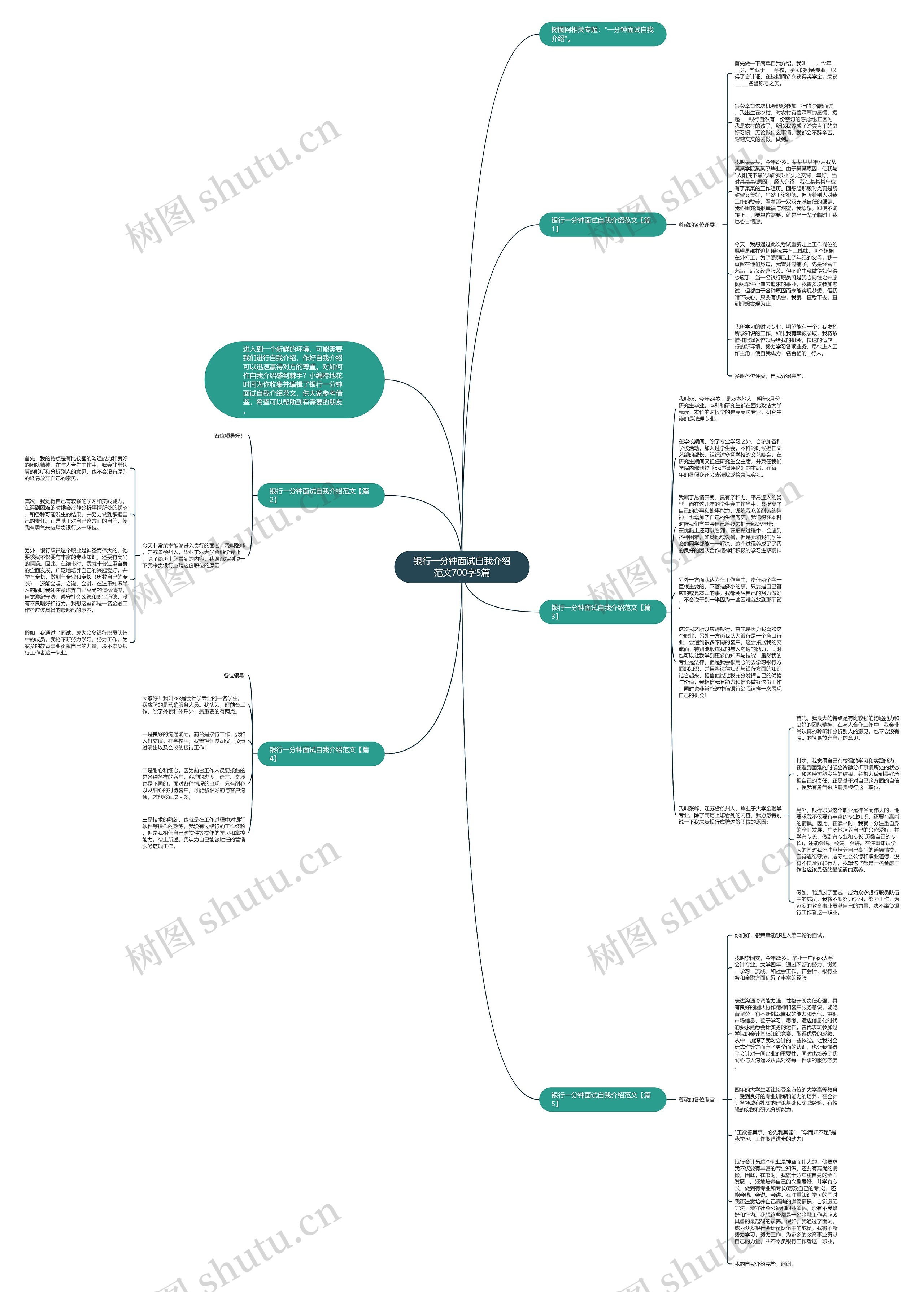 银行一分钟面试自我介绍范文700字5篇思维导图