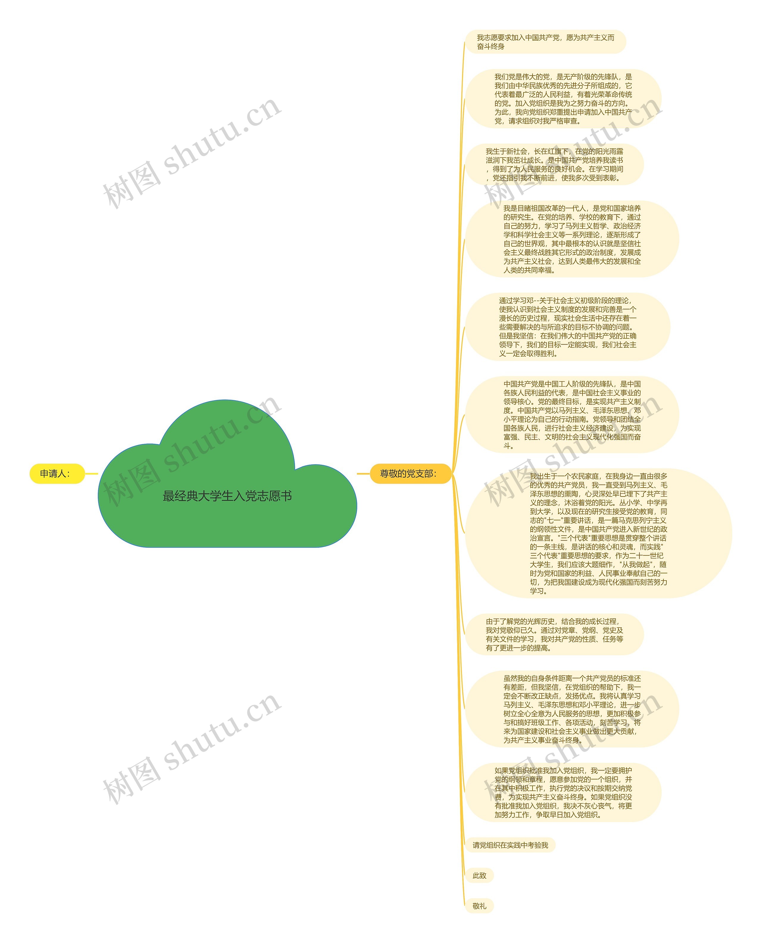 最经典大学生入党志愿书思维导图