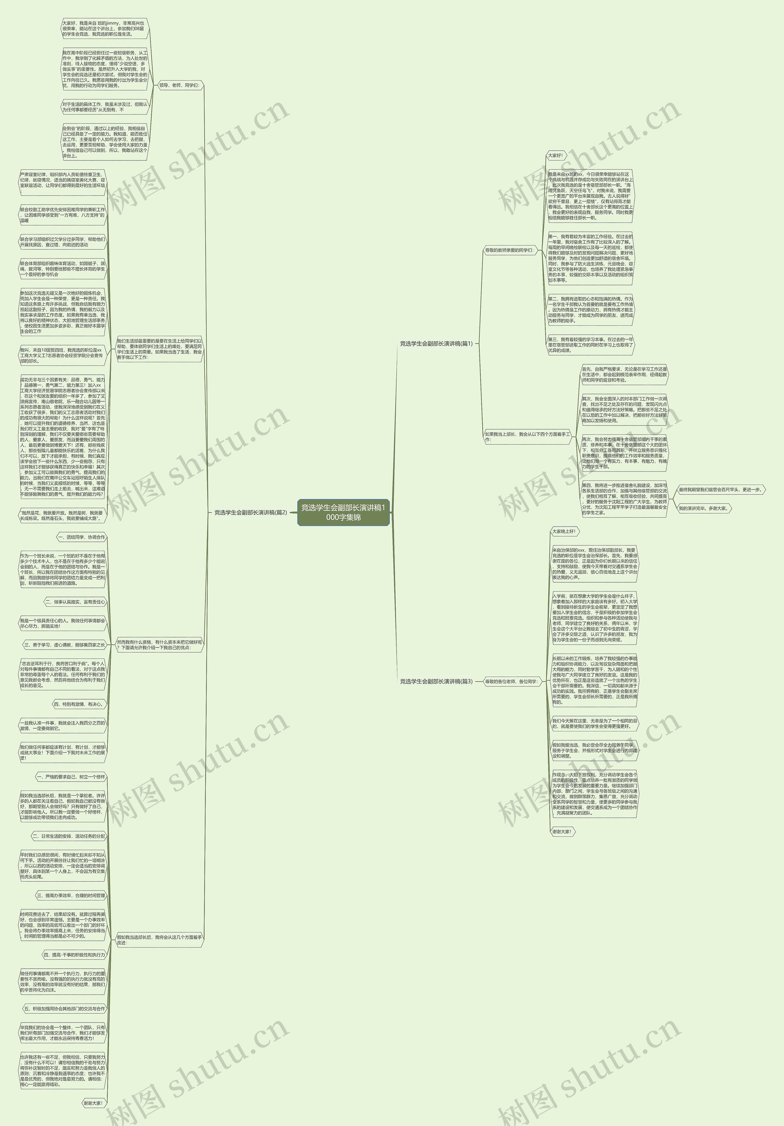 竞选学生会副部长演讲稿1000字集锦思维导图