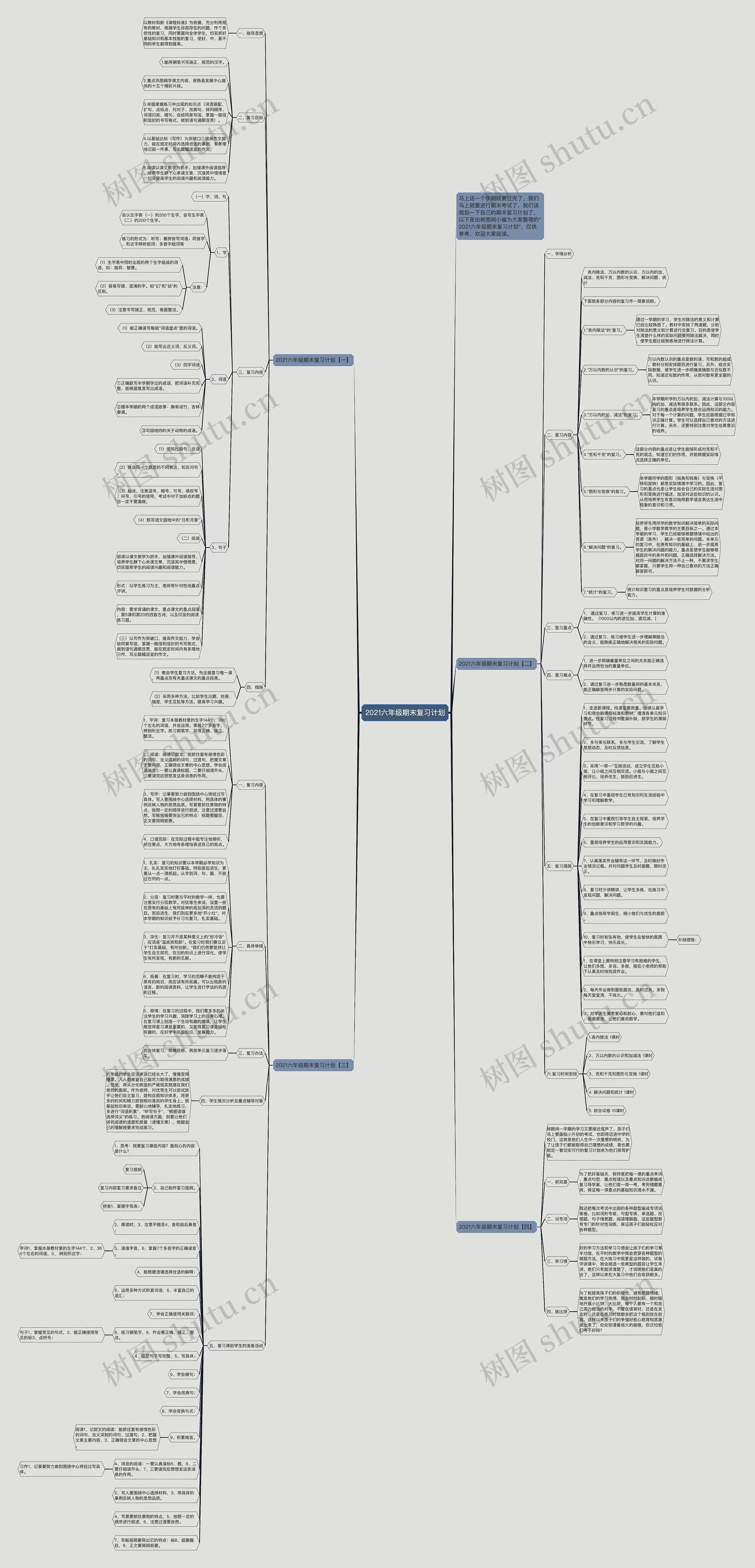 2021六年级期末复习计划思维导图