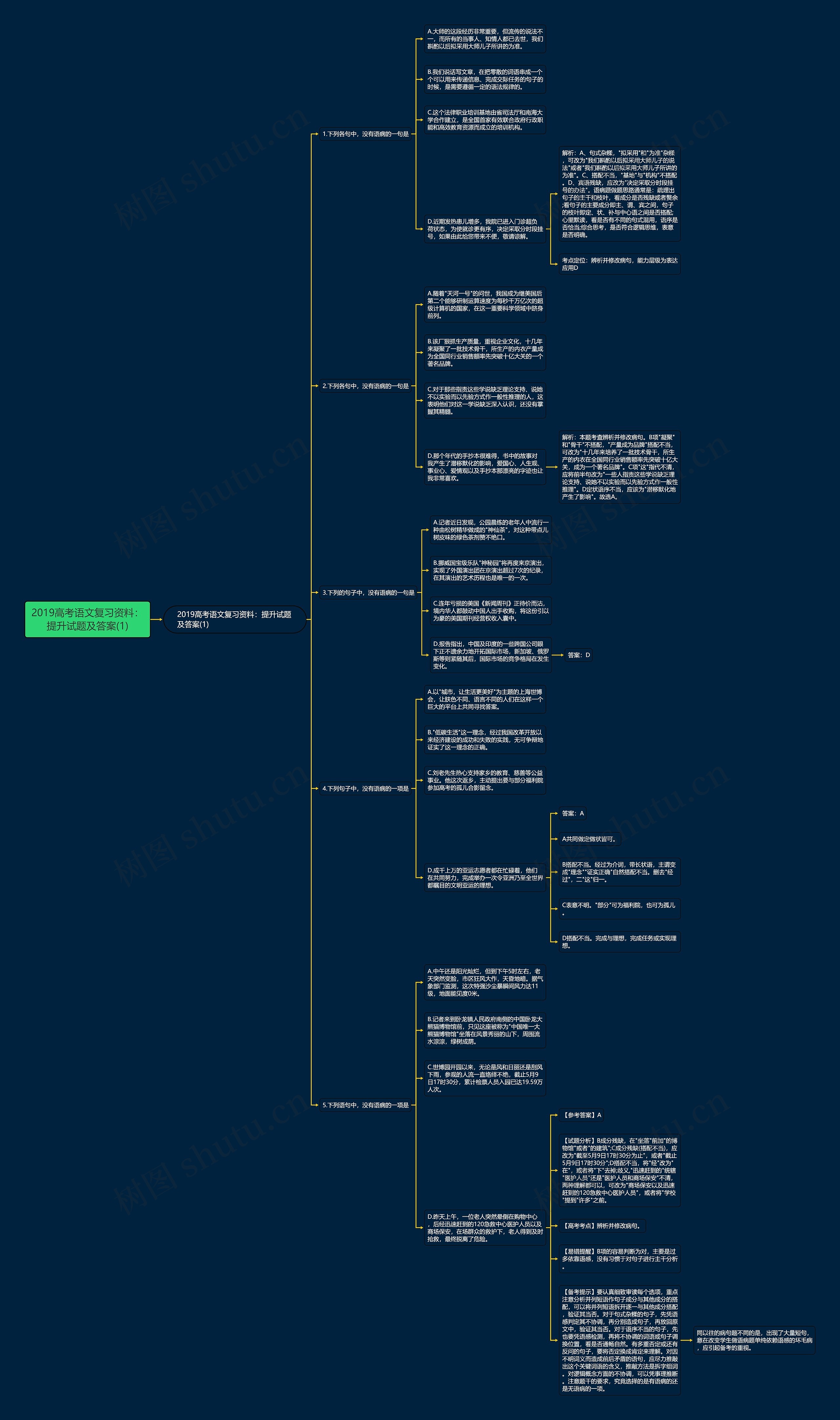 2019高考语文复习资料：提升试题及答案(1)思维导图