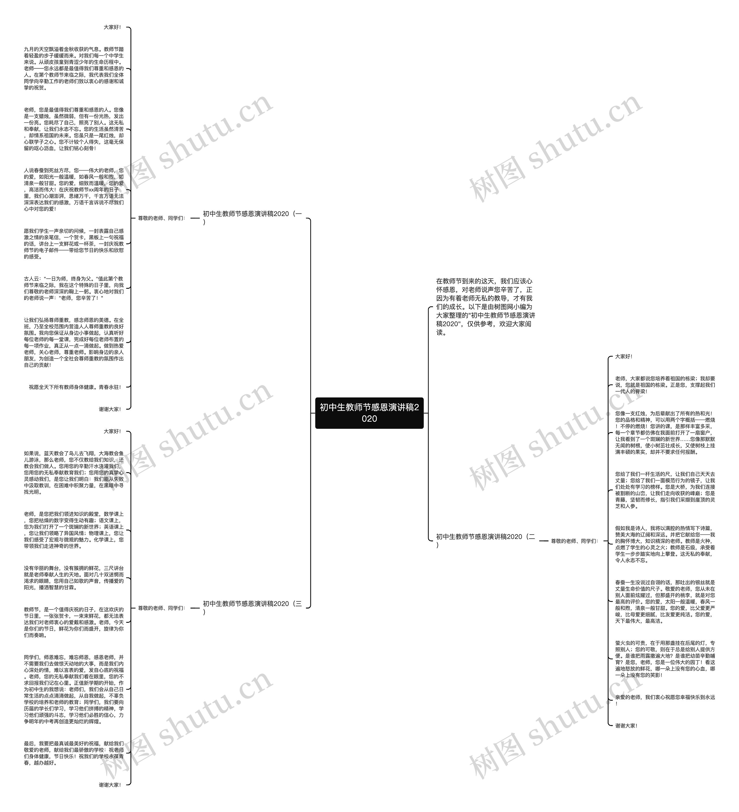 初中生教师节感恩演讲稿2020思维导图