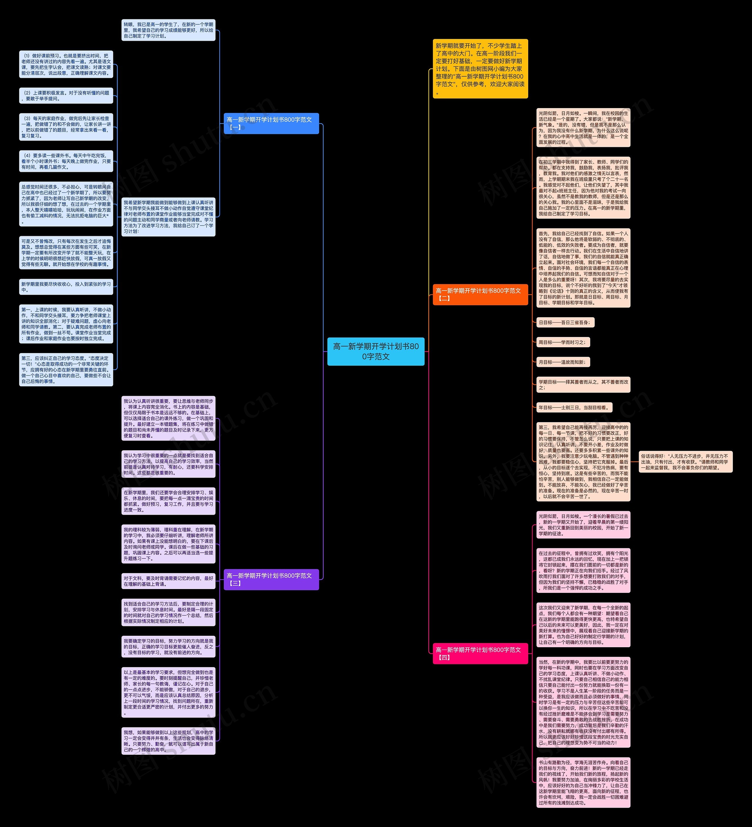 高一新学期开学计划书800字范文思维导图