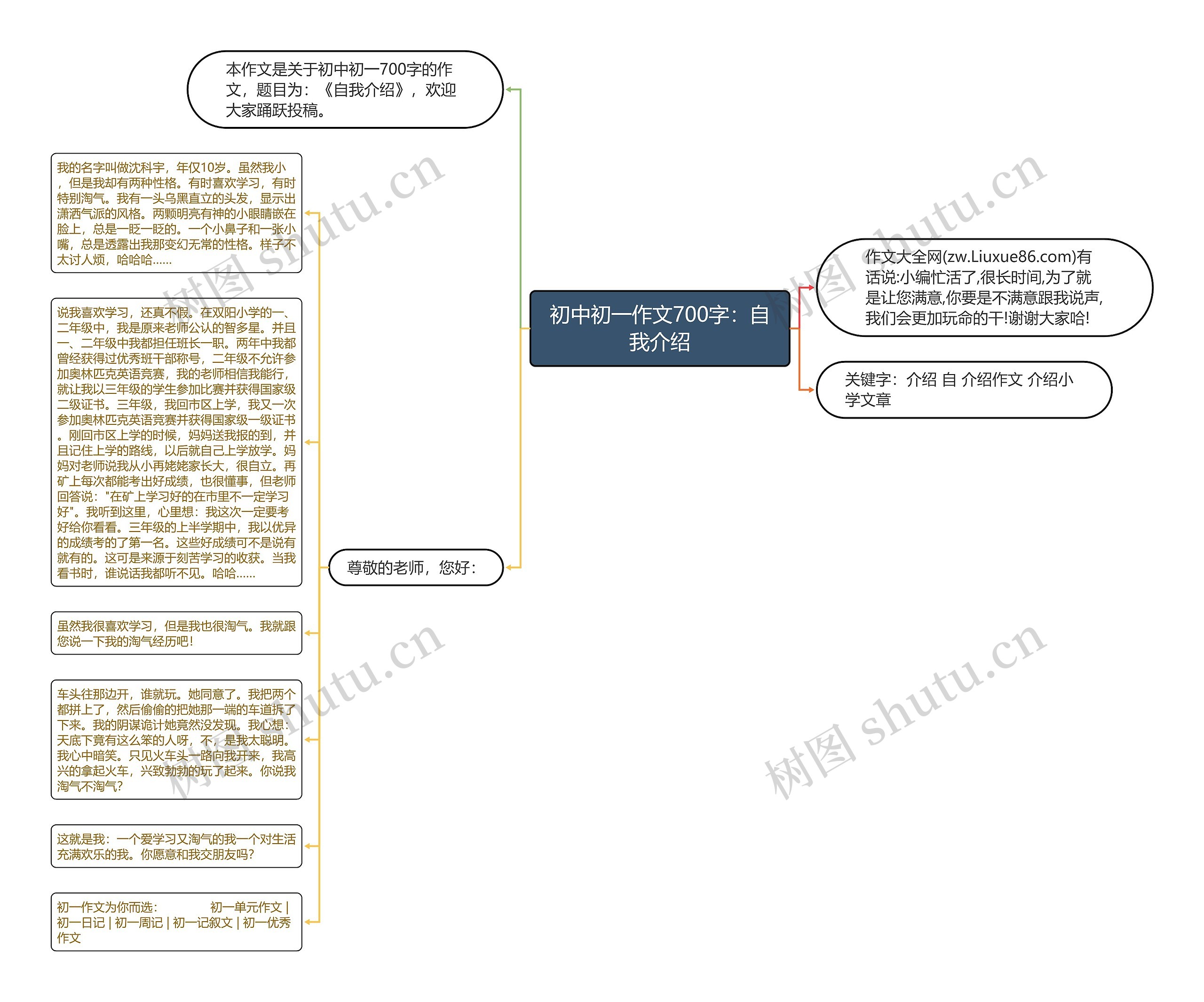 初中初一作文700字：自我介绍思维导图