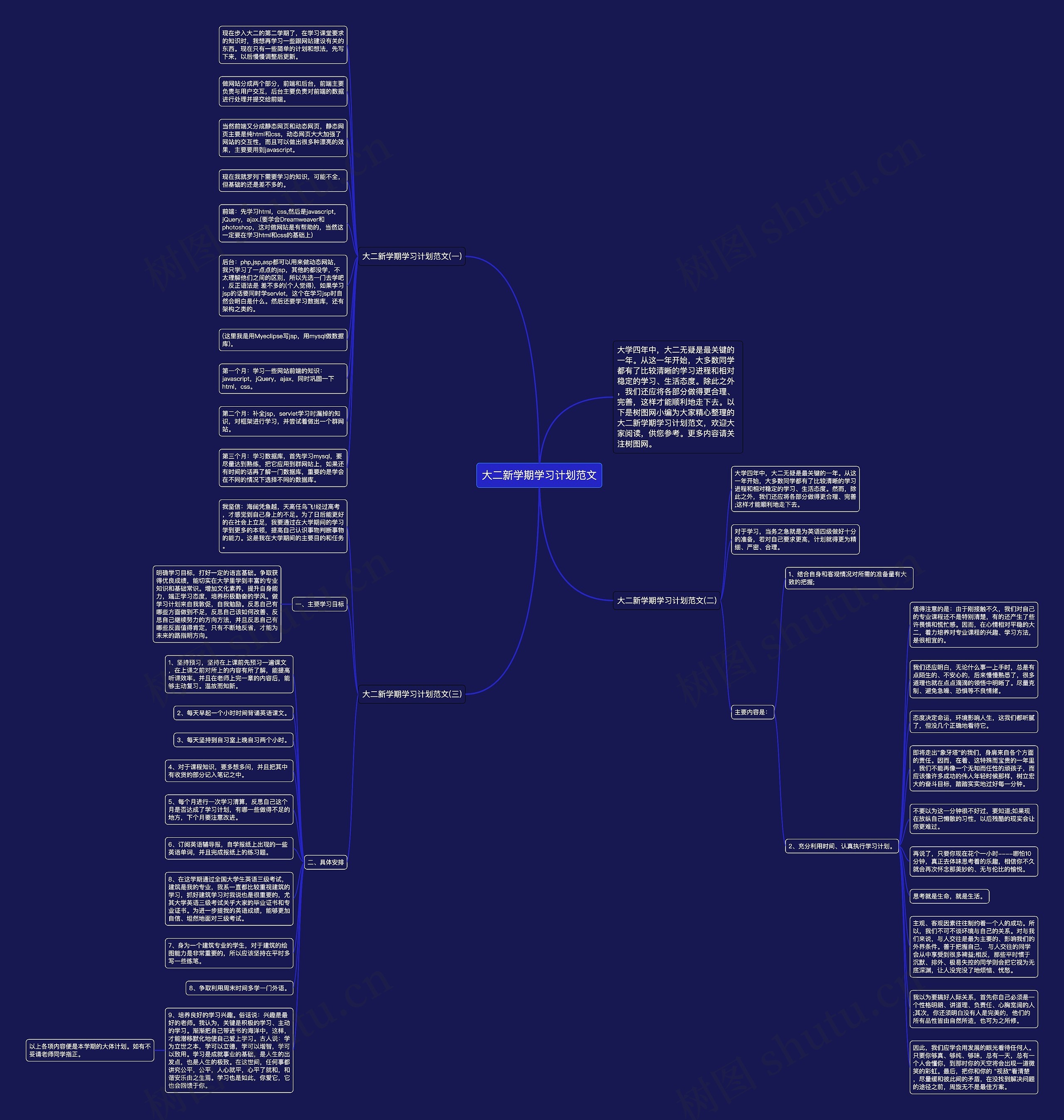 大二新学期学习计划范文思维导图