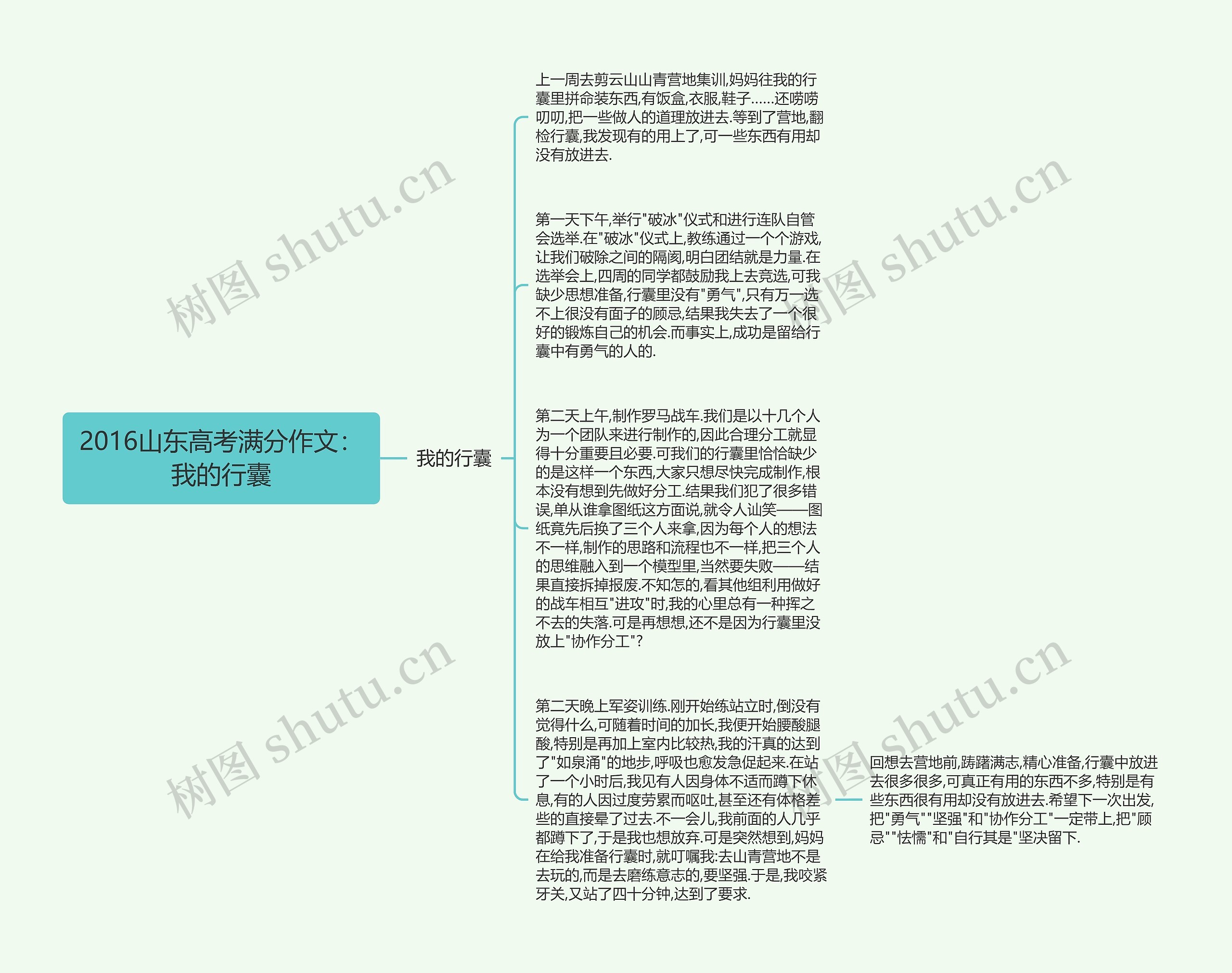 2016山东高考满分作文：我的行囊思维导图