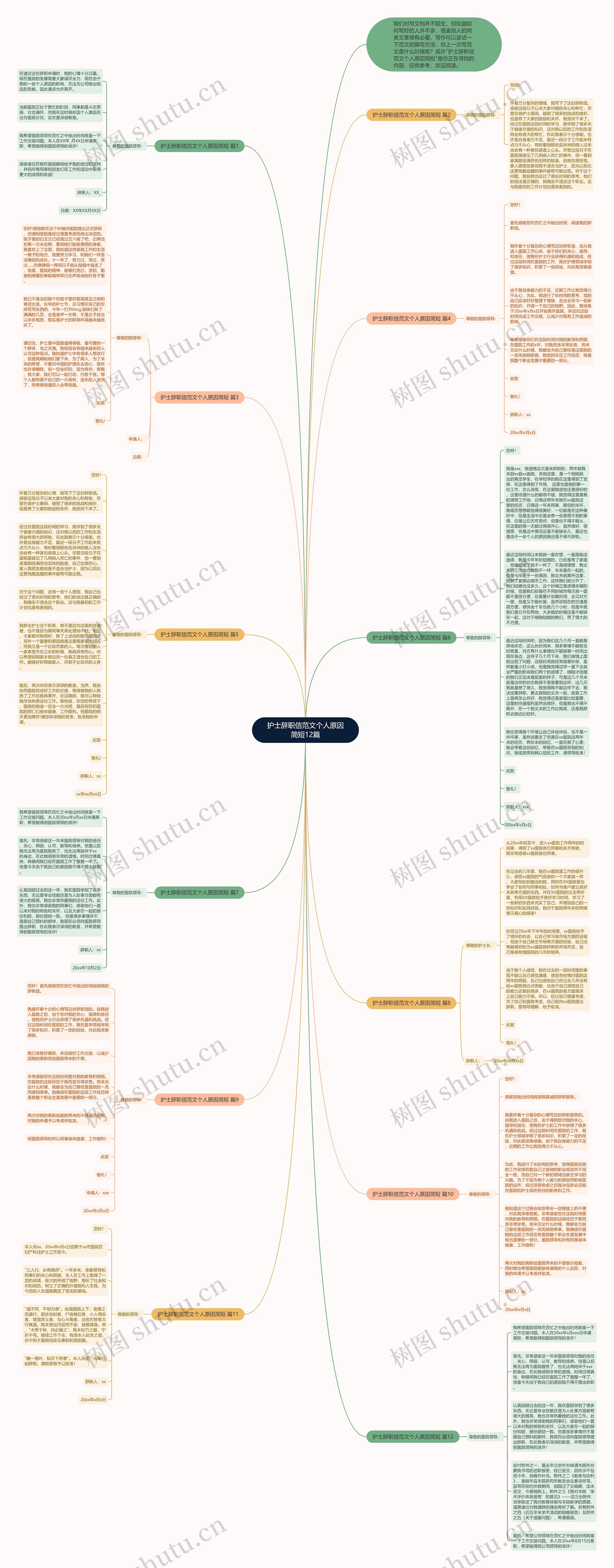 护士辞职信范文个人原因简短12篇思维导图
