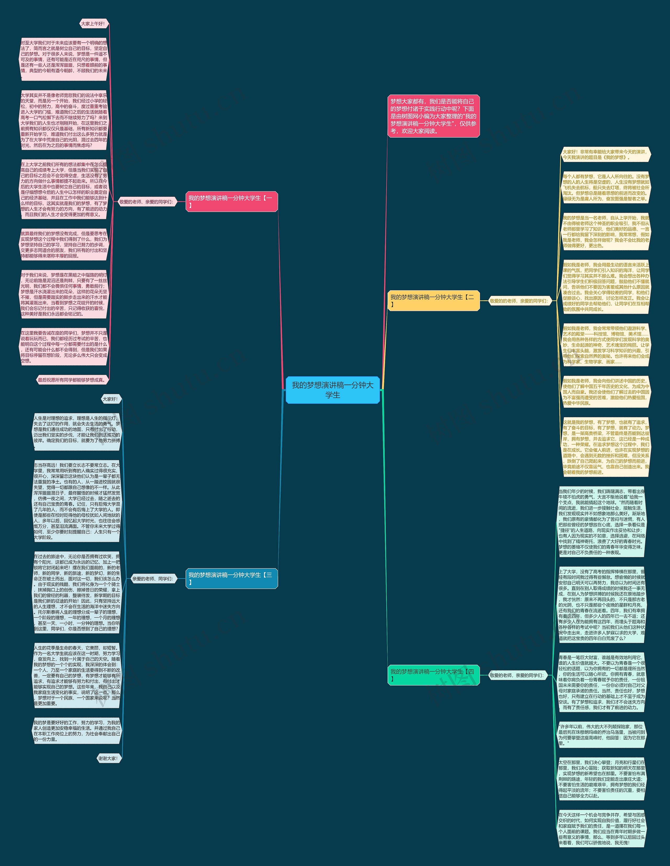 我的梦想演讲稿一分钟大学生思维导图