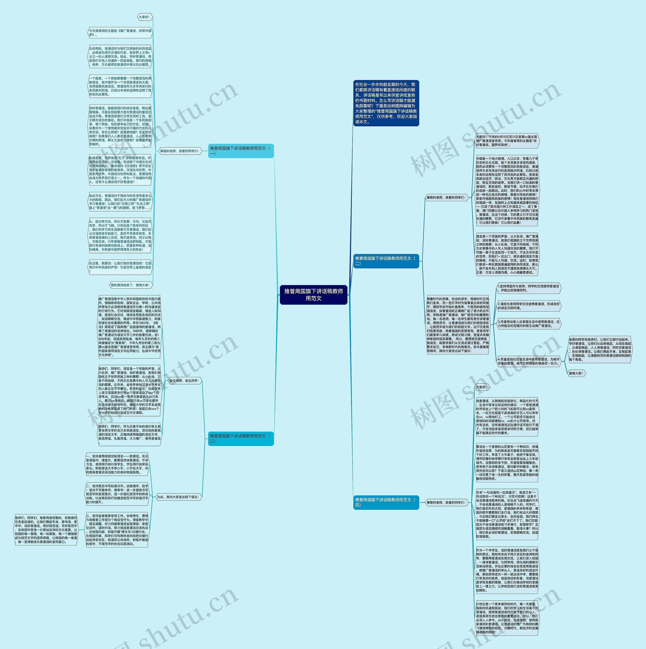 推普周国旗下讲话稿教师用范文思维导图