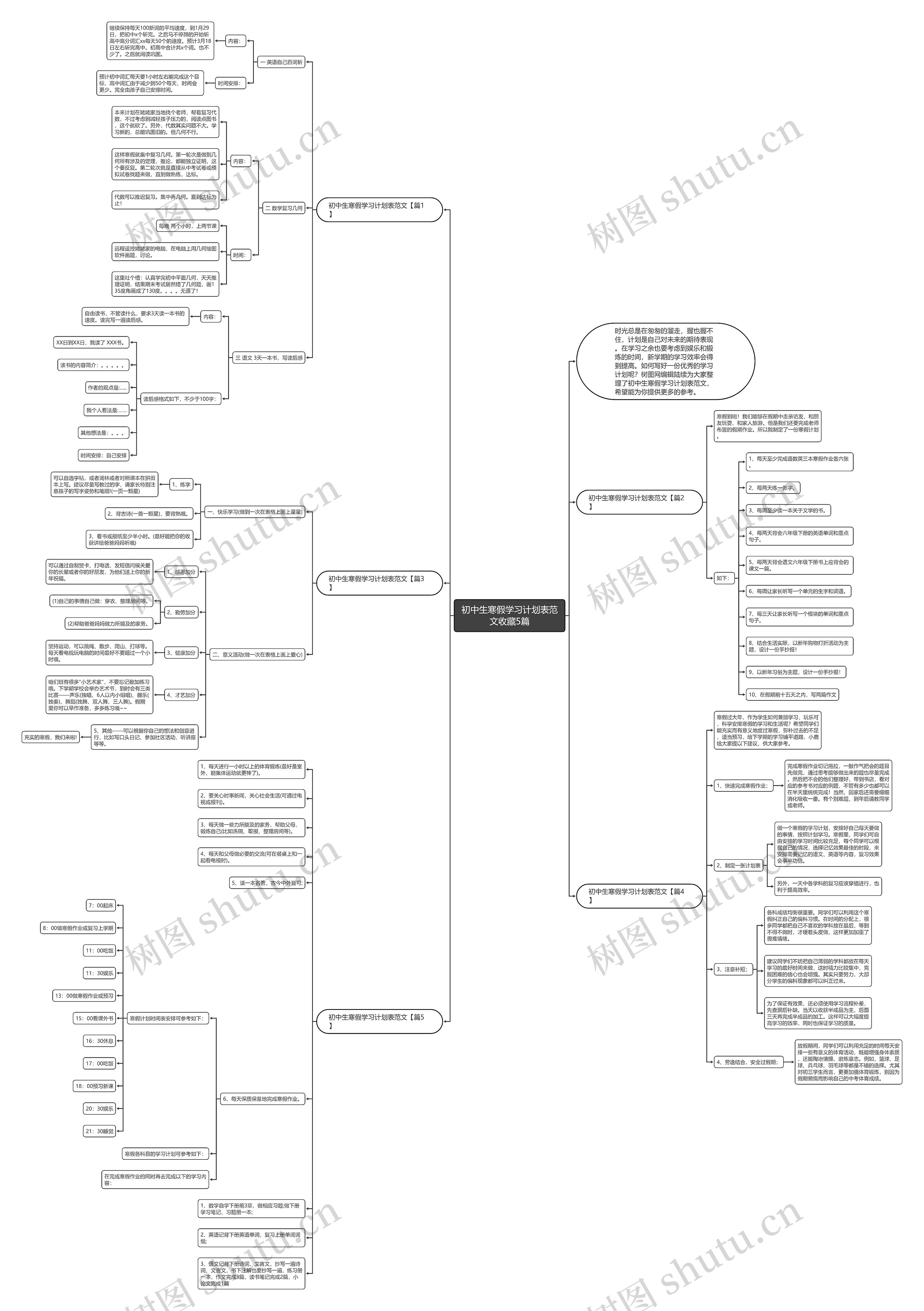 初中生寒假学习计划表范文收藏5篇思维导图